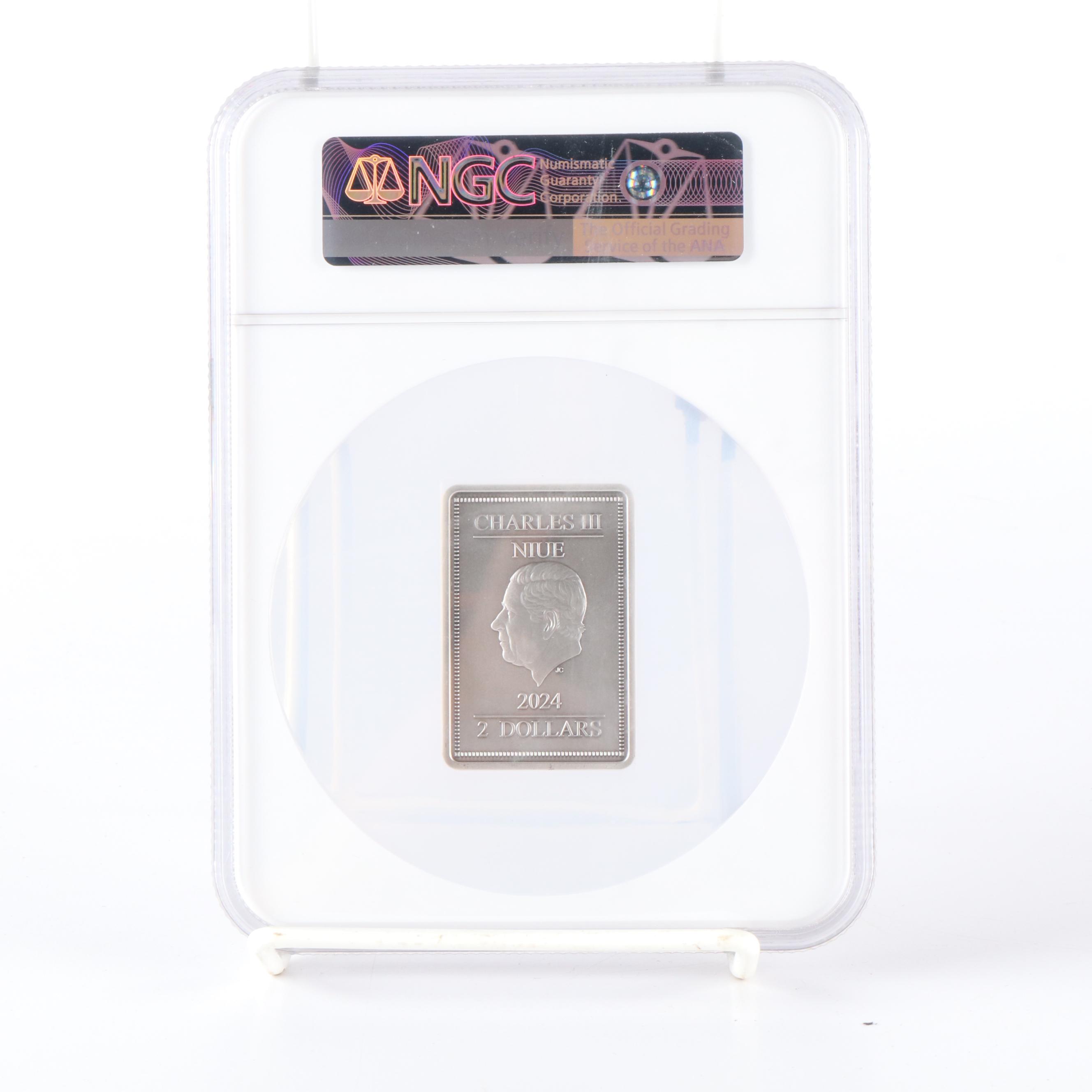 NGC MS70 Antiqued 2024 Nuie $2. Green Goblin Silver Coin