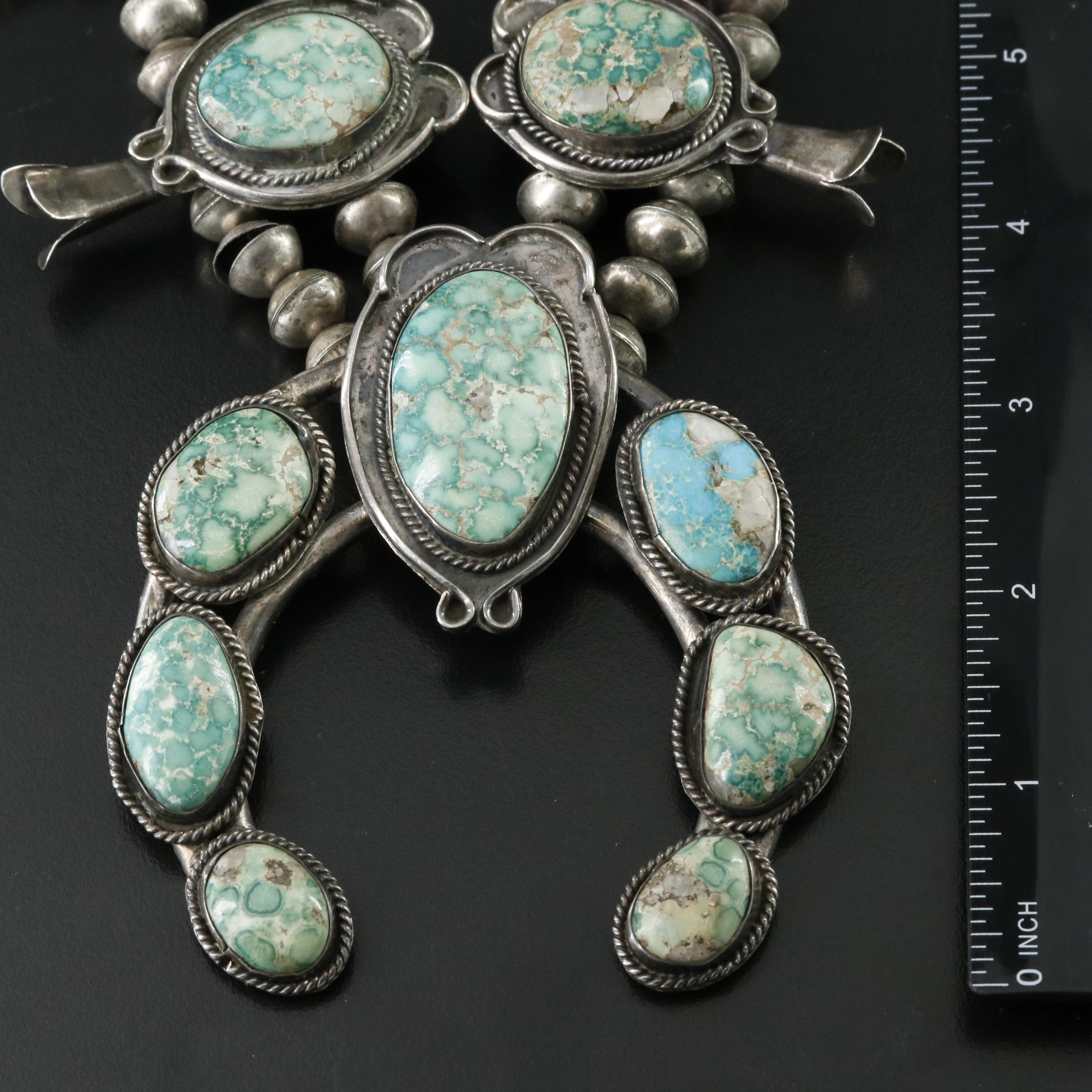 Southwestern Sterling Turquoise Squash Blossom Necklace