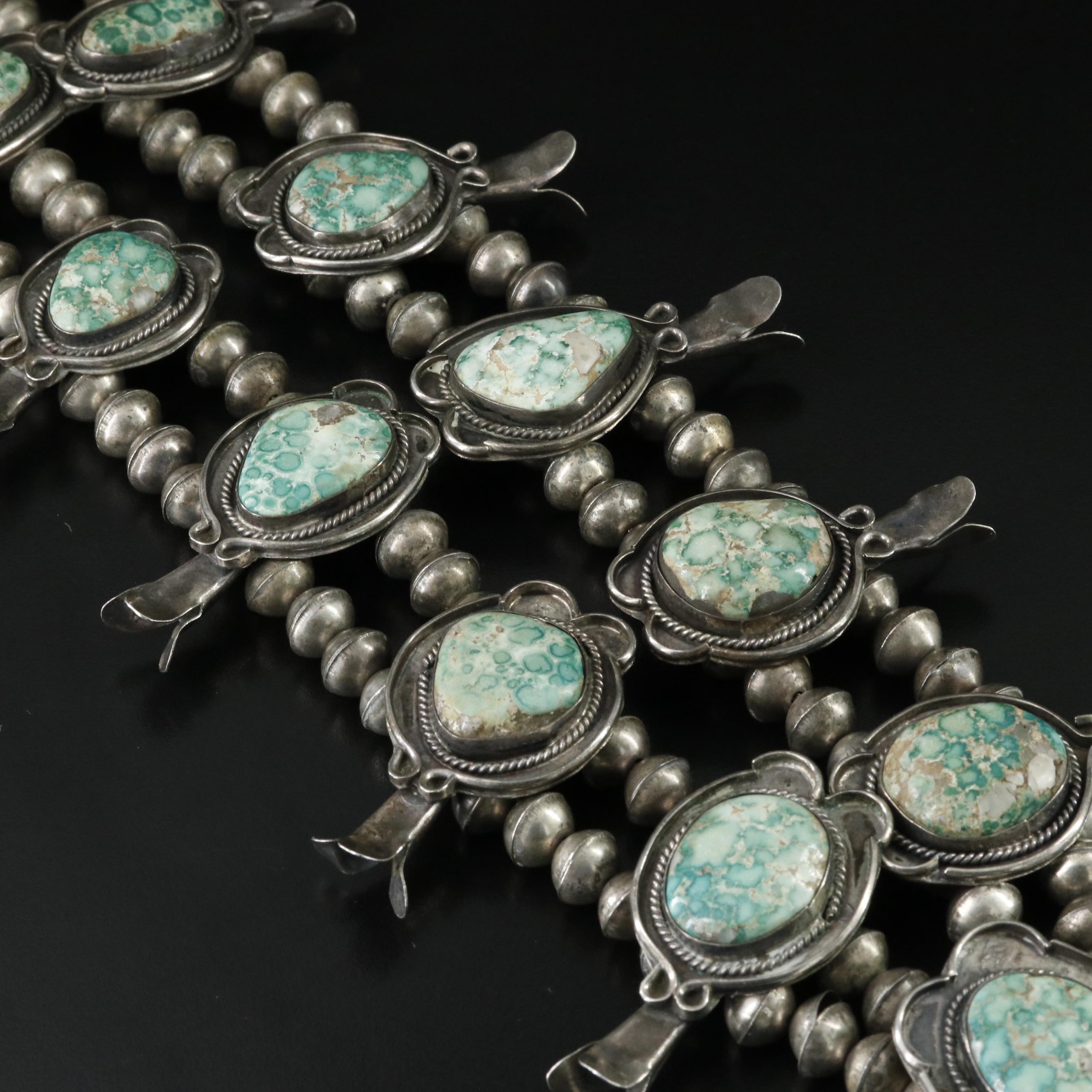 Southwestern Sterling Turquoise Squash Blossom Necklace