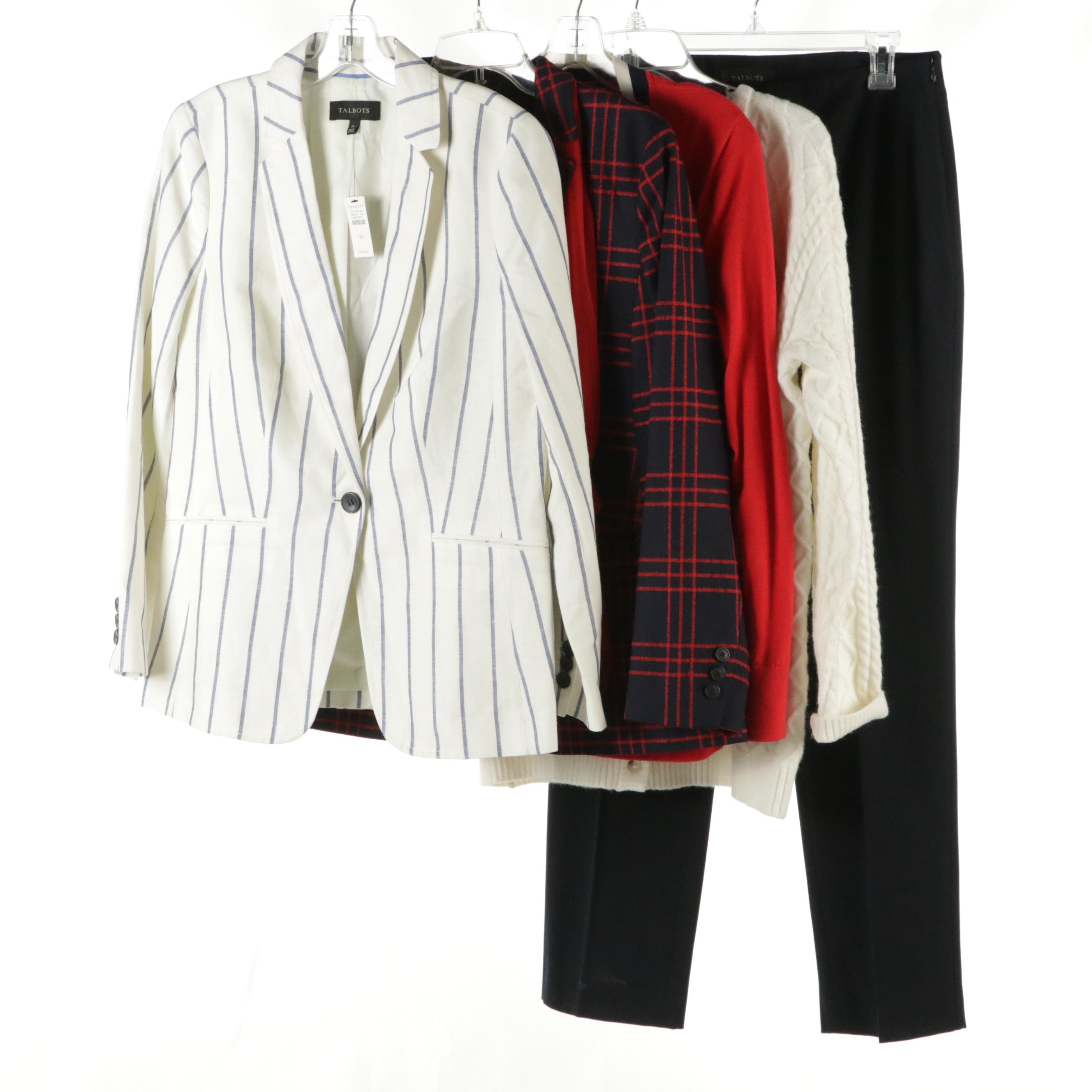 Talbots Plaid and Striped Blazers, Knit Cardigans and Dress Pants, With Tags