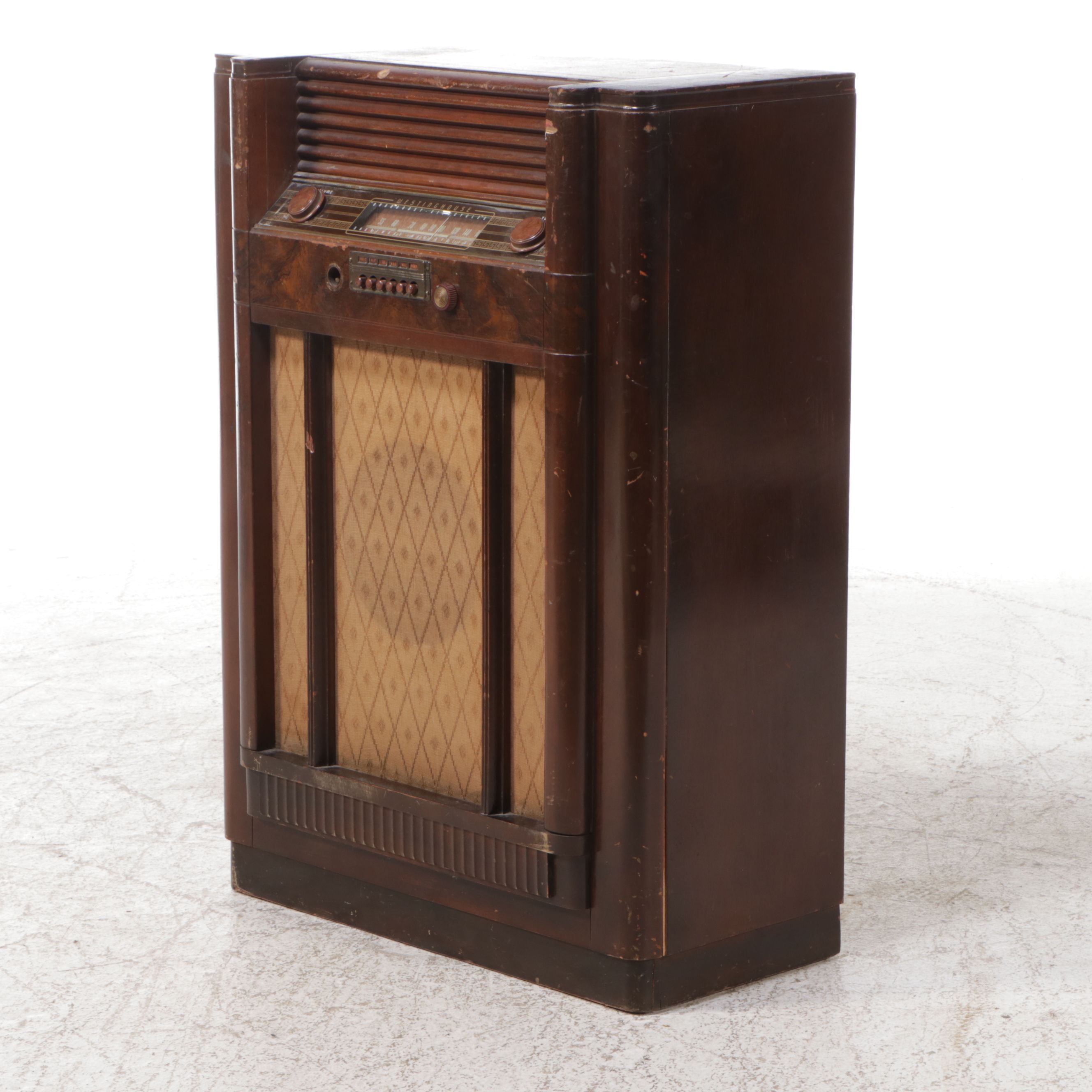 Westinghouse Console Burlwood and Bakelite Floor Model Radio