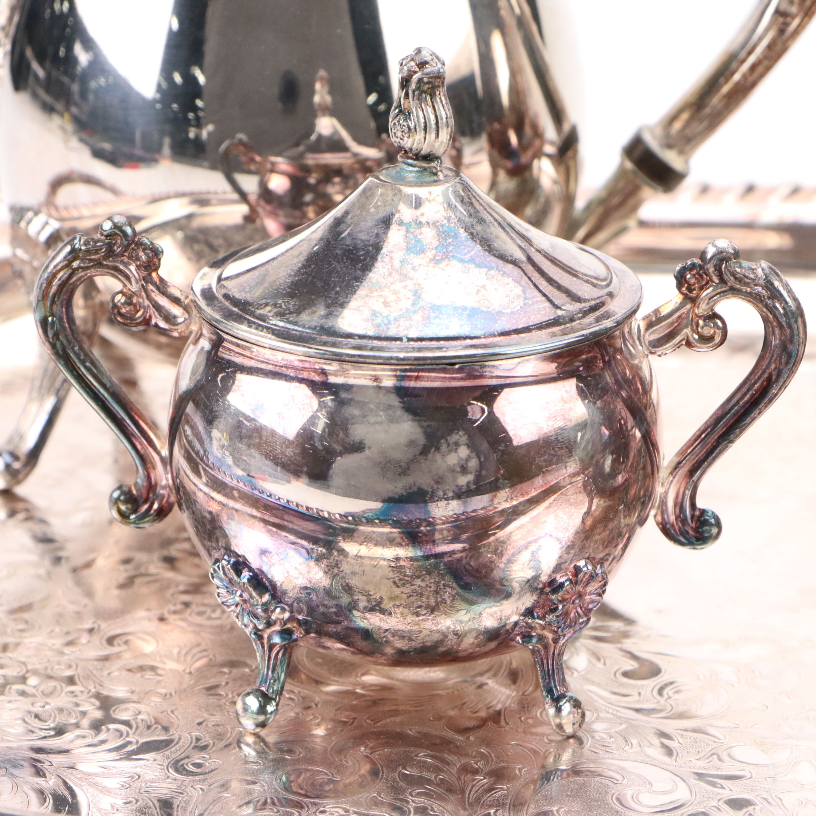 Leonard Silver Plate Footed Coffee Service with Tray