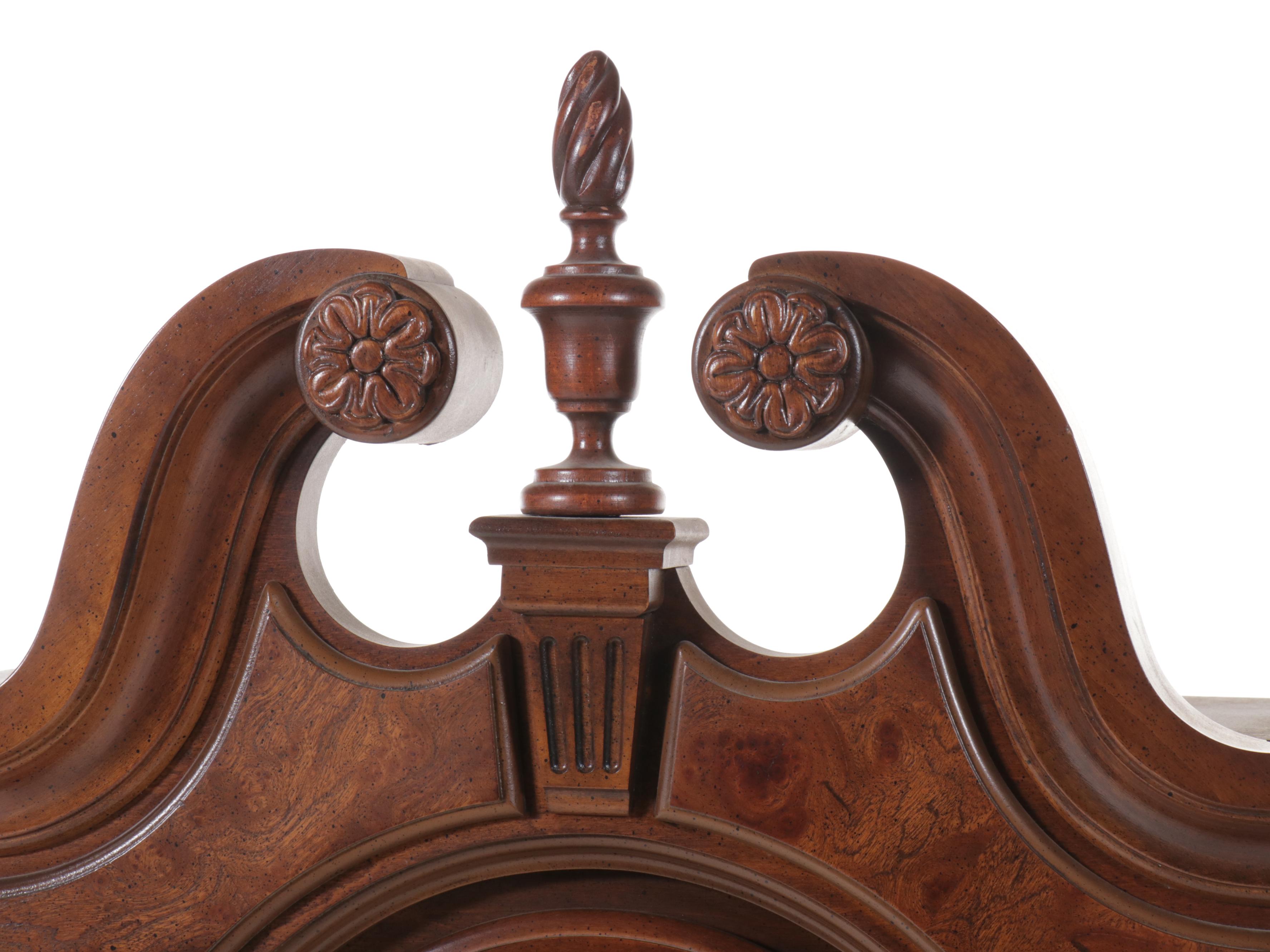 Pearl Mahogany and Burl Finished Wooden Grandfather Clock, 1980s