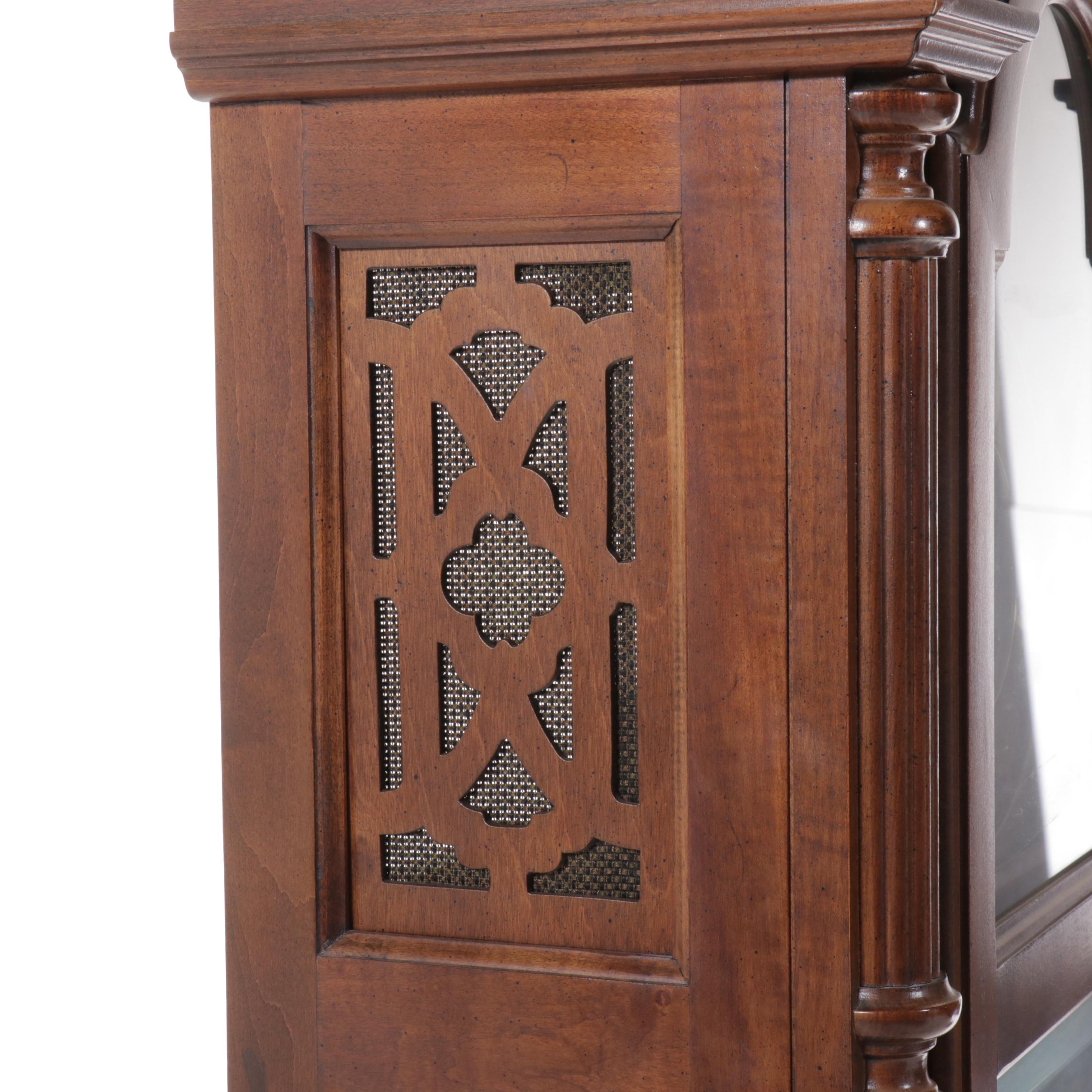 Pearl Mahogany and Burl Finished Wooden Grandfather Clock, 1980s