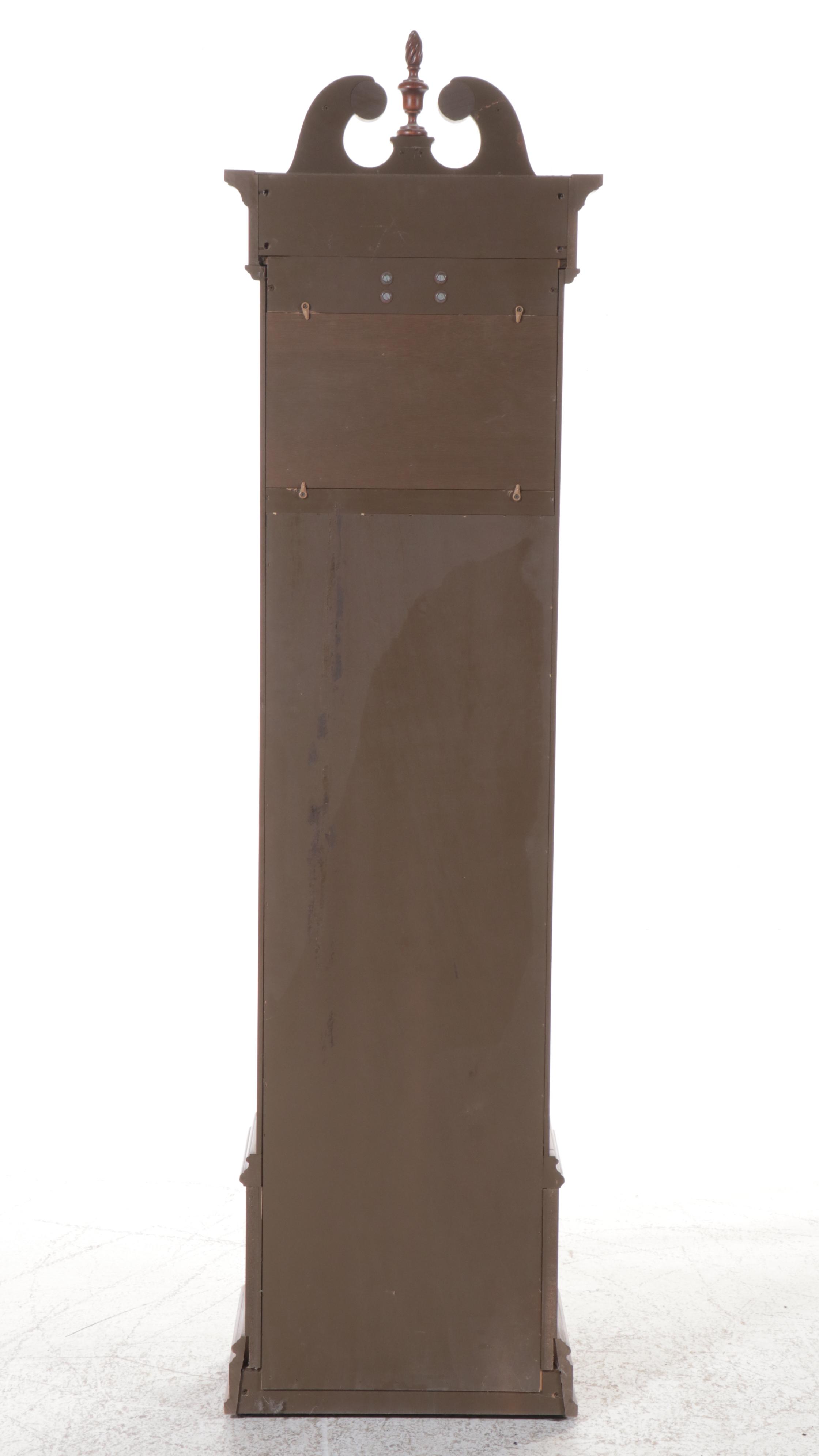 Pearl Mahogany and Burl Finished Wooden Grandfather Clock, 1980s