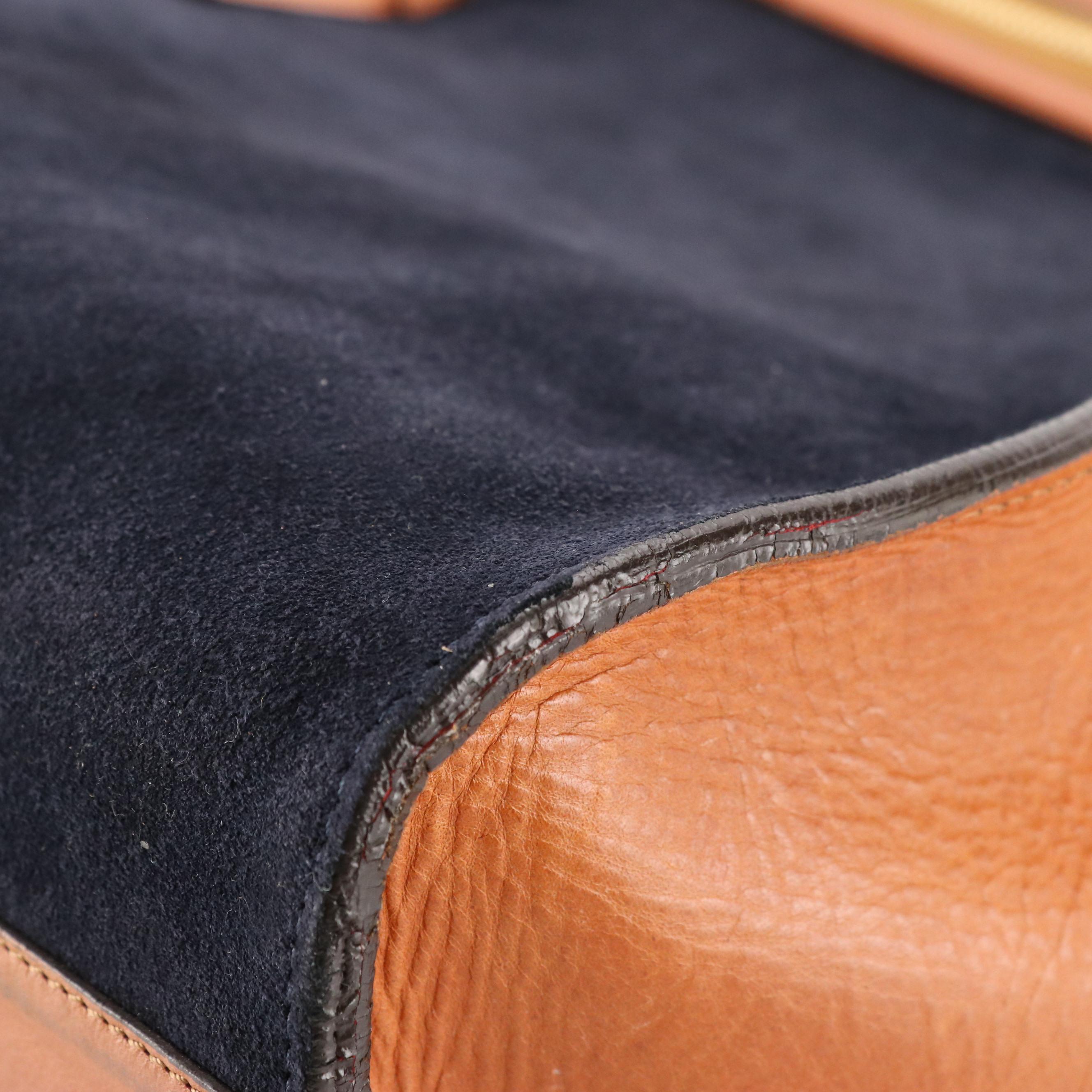 Chloé Lina Tote Bag in Ink Blue Suede and Caramel Brown Leather