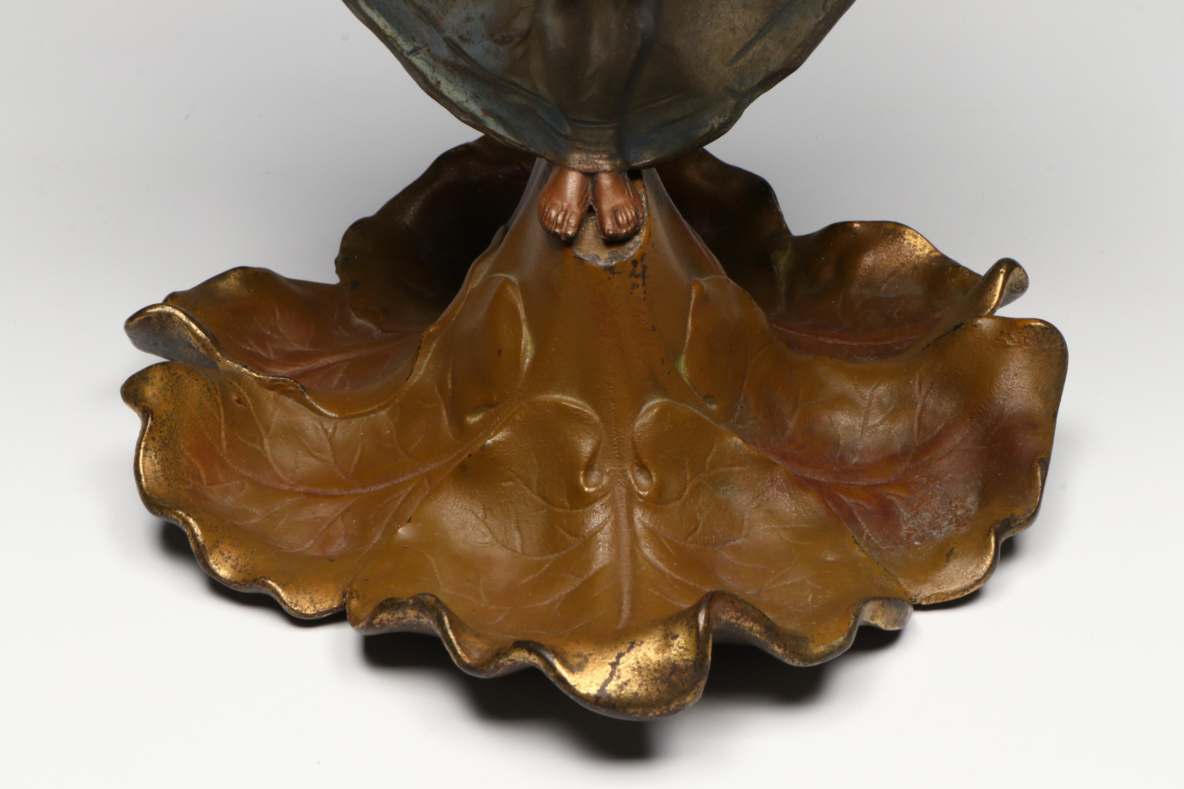 French Art Nouveau Style Two Nymphs Bronzed Metal Vase with Glass Insert