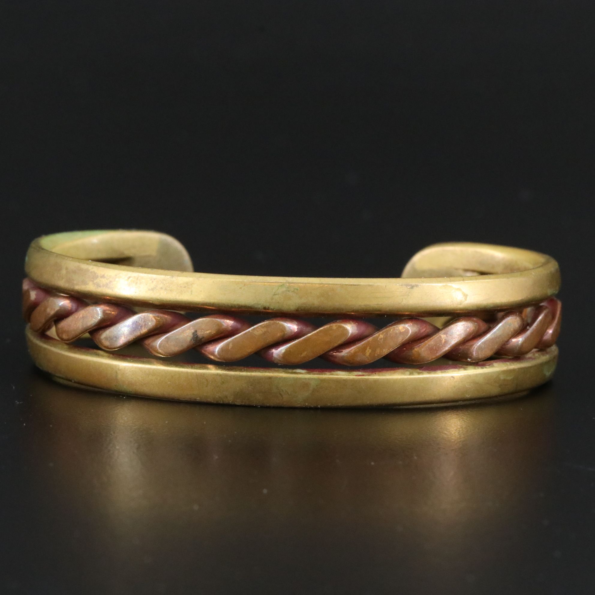 Modernist Sausalito Craftworks Brass and Copper Cuff Bracelet, 1970s