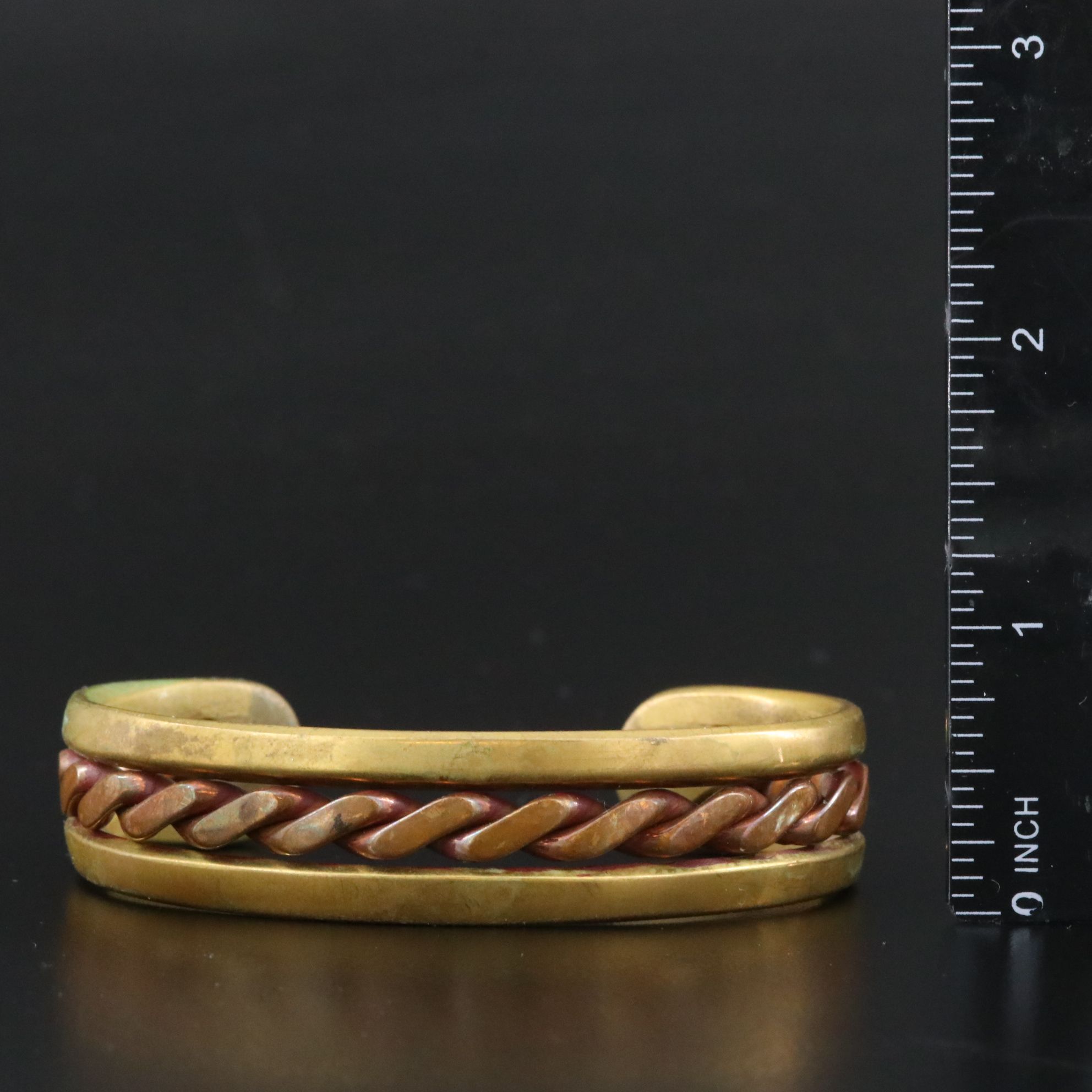 Modernist Sausalito Craftworks Brass and Copper Cuff Bracelet, 1970s