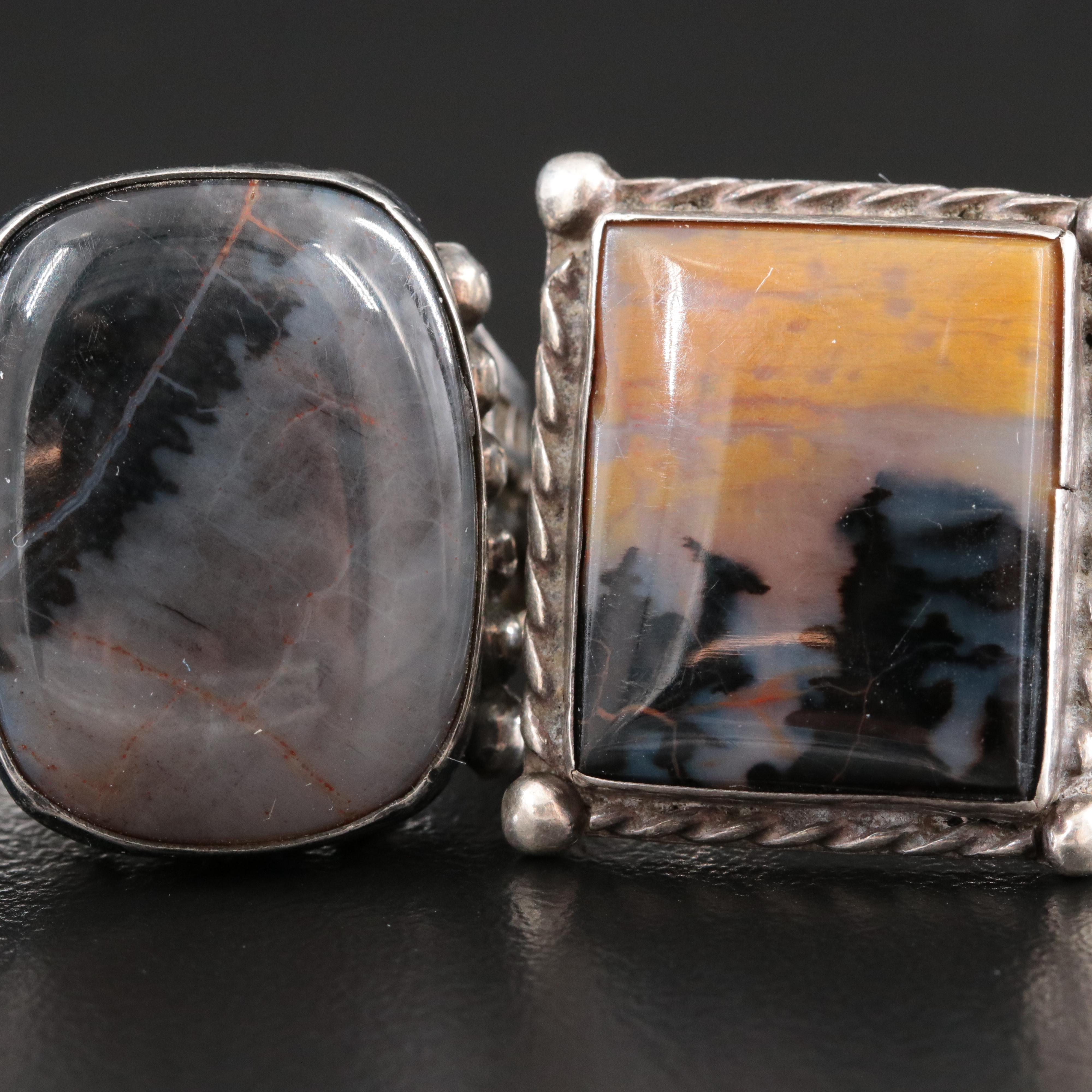Vintage Southwestern Sterling Agate Ring Trio