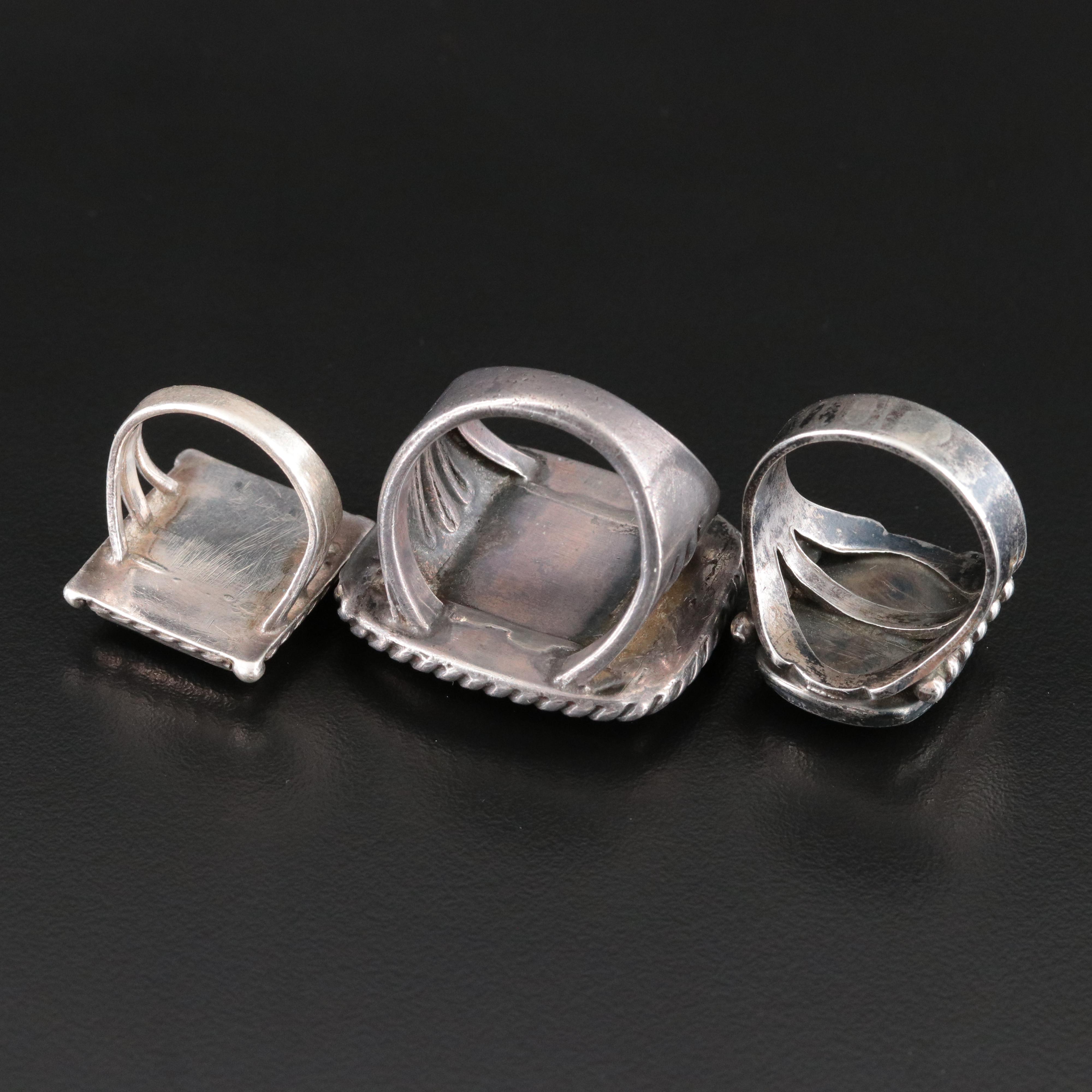 Vintage Southwestern Sterling Agate Ring Trio