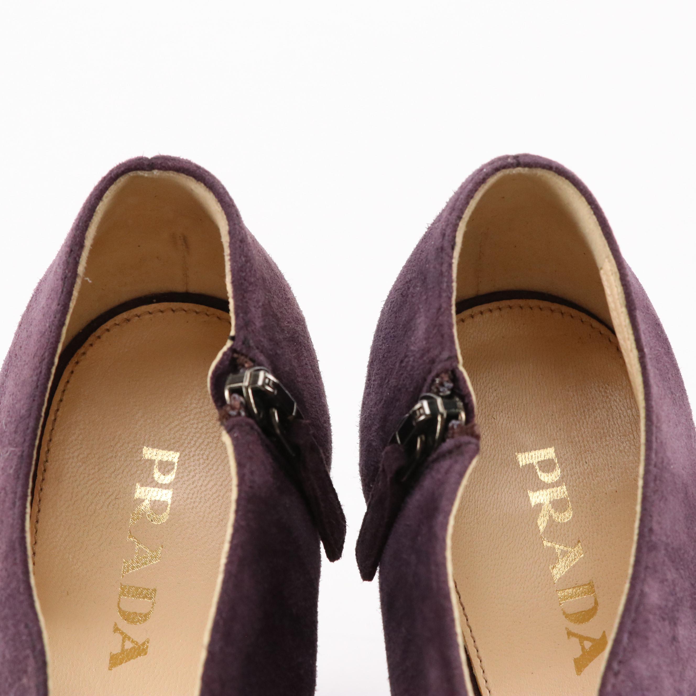 Prada Cutout Peep-Toe Pumps in Plum Purple Suede