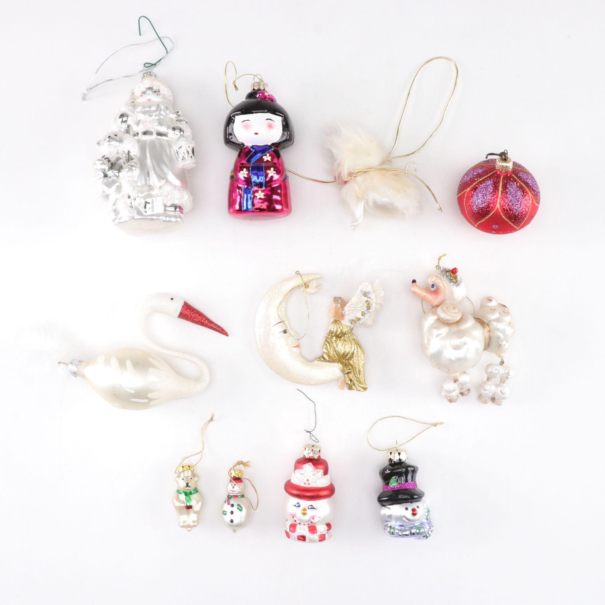 Poodle, Angel Moon, Swan and More Glitter and Blown Glass Ornaments