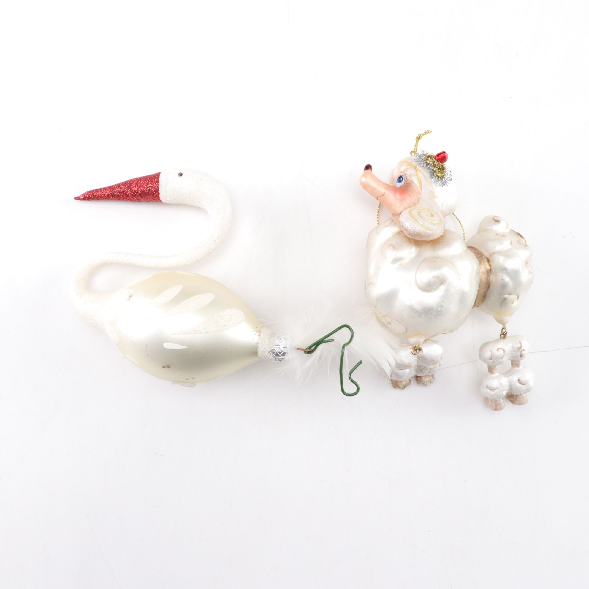 Poodle, Angel Moon, Swan and More Glitter and Blown Glass Ornaments