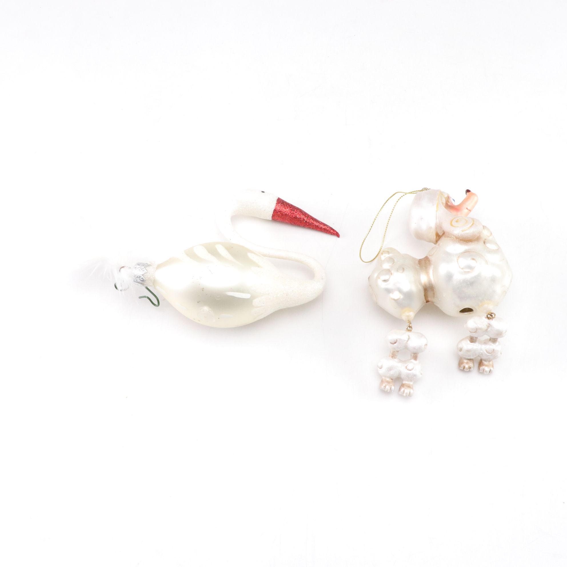 Poodle, Angel Moon, Swan and More Glitter and Blown Glass Ornaments