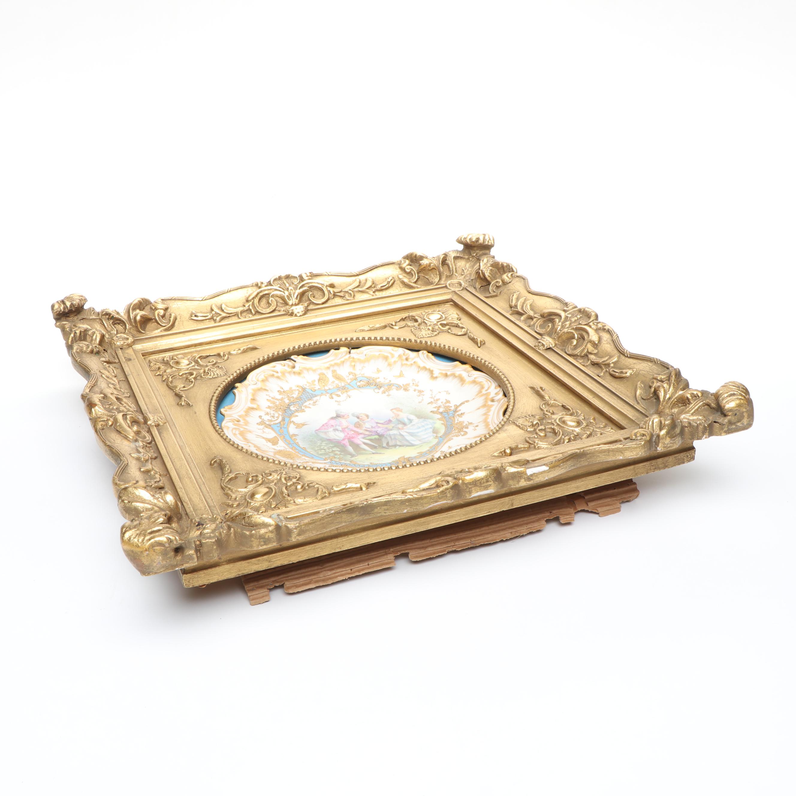 Framed Claire Maglin-Rochette Bleu Céleste Sèvres Style Plate, 19th–20th Century