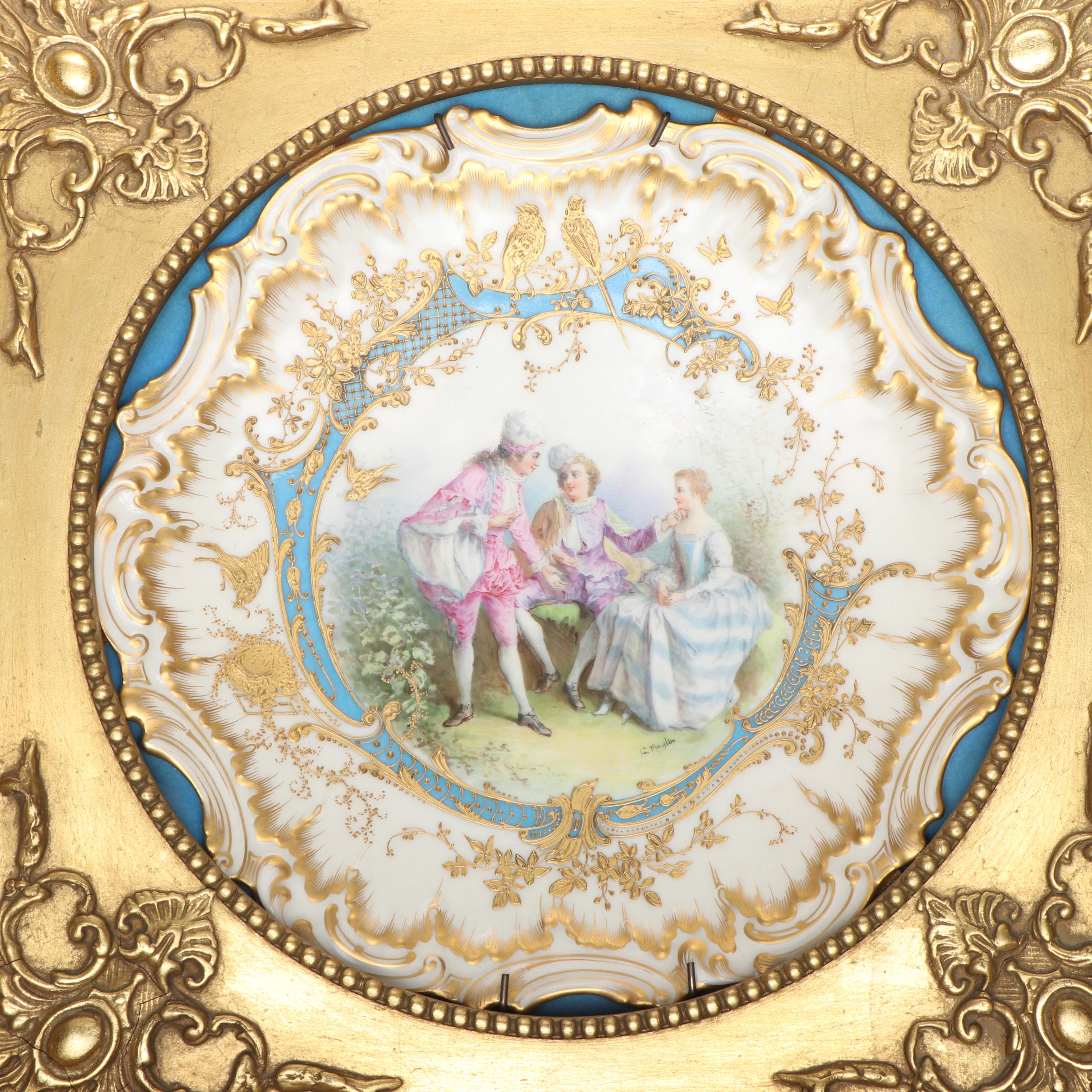 Framed Claire Maglin-Rochette Bleu Céleste Sèvres Style Plate, 19th–20th Century