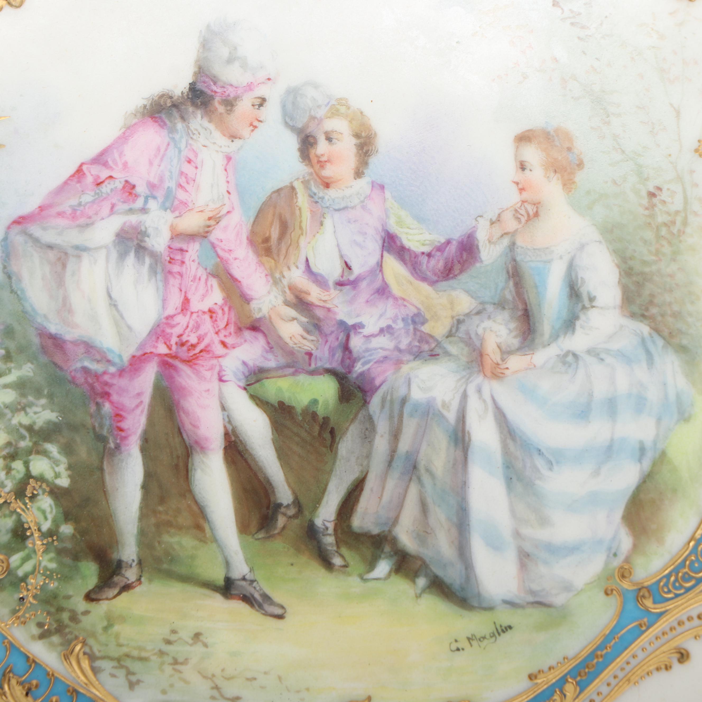 Framed Claire Maglin-Rochette Bleu Céleste Sèvres Style Plate, 19th–20th Century