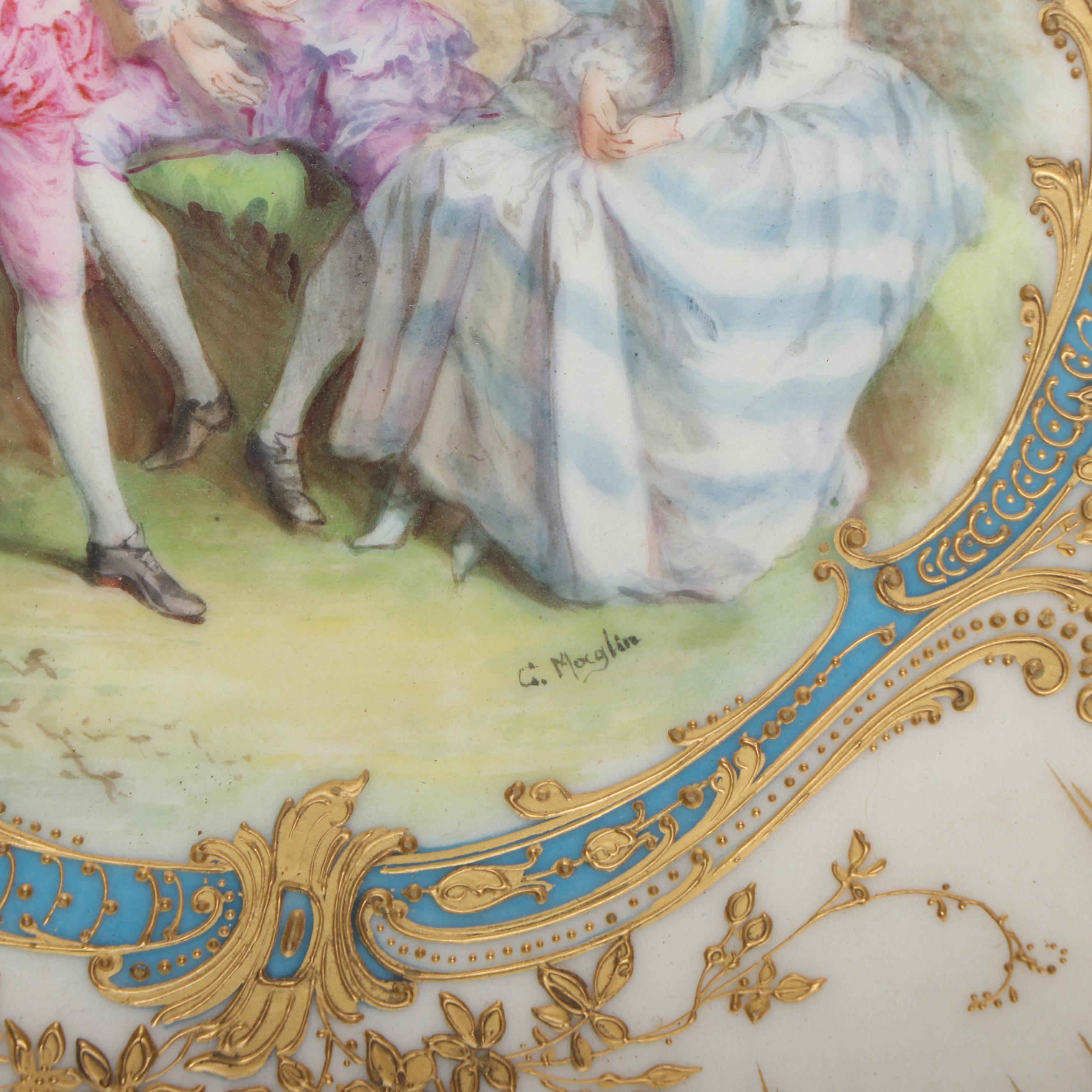 Framed Claire Maglin-Rochette Bleu Céleste Sèvres Style Plate, 19th–20th Century