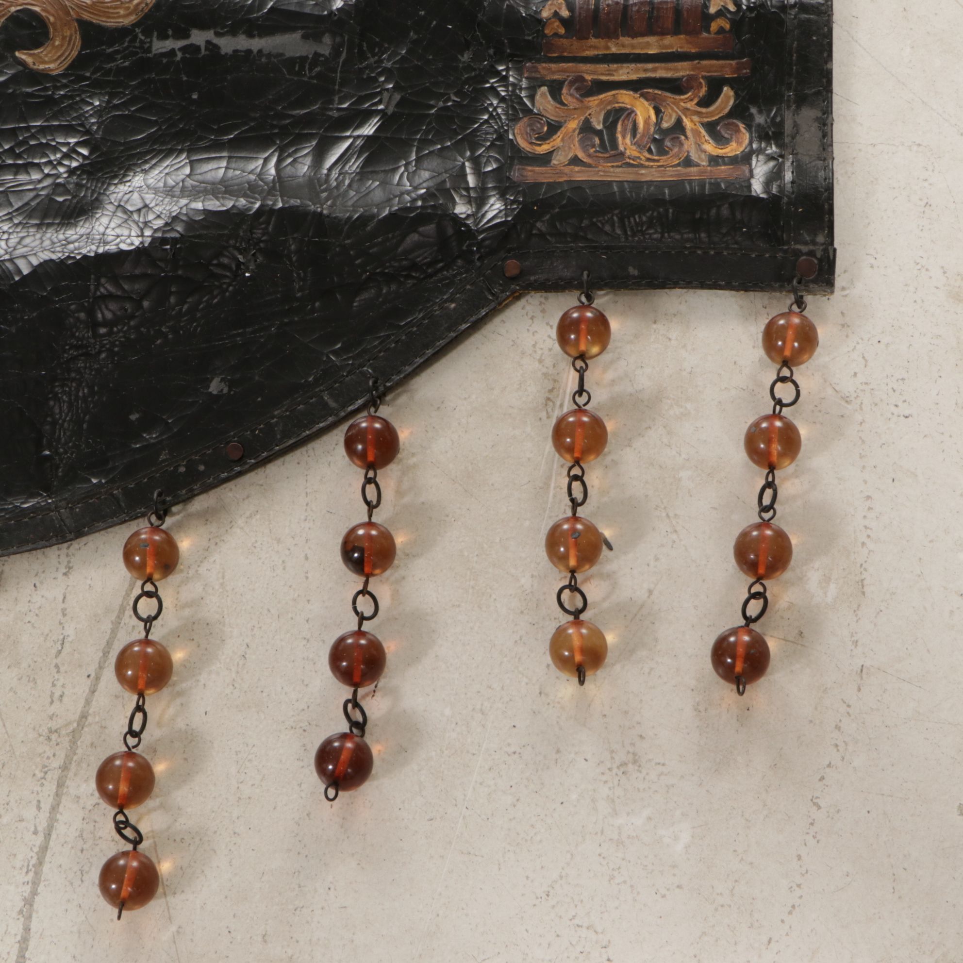 Neoclassical Faux Leather and Lucite Fringed Tapestry