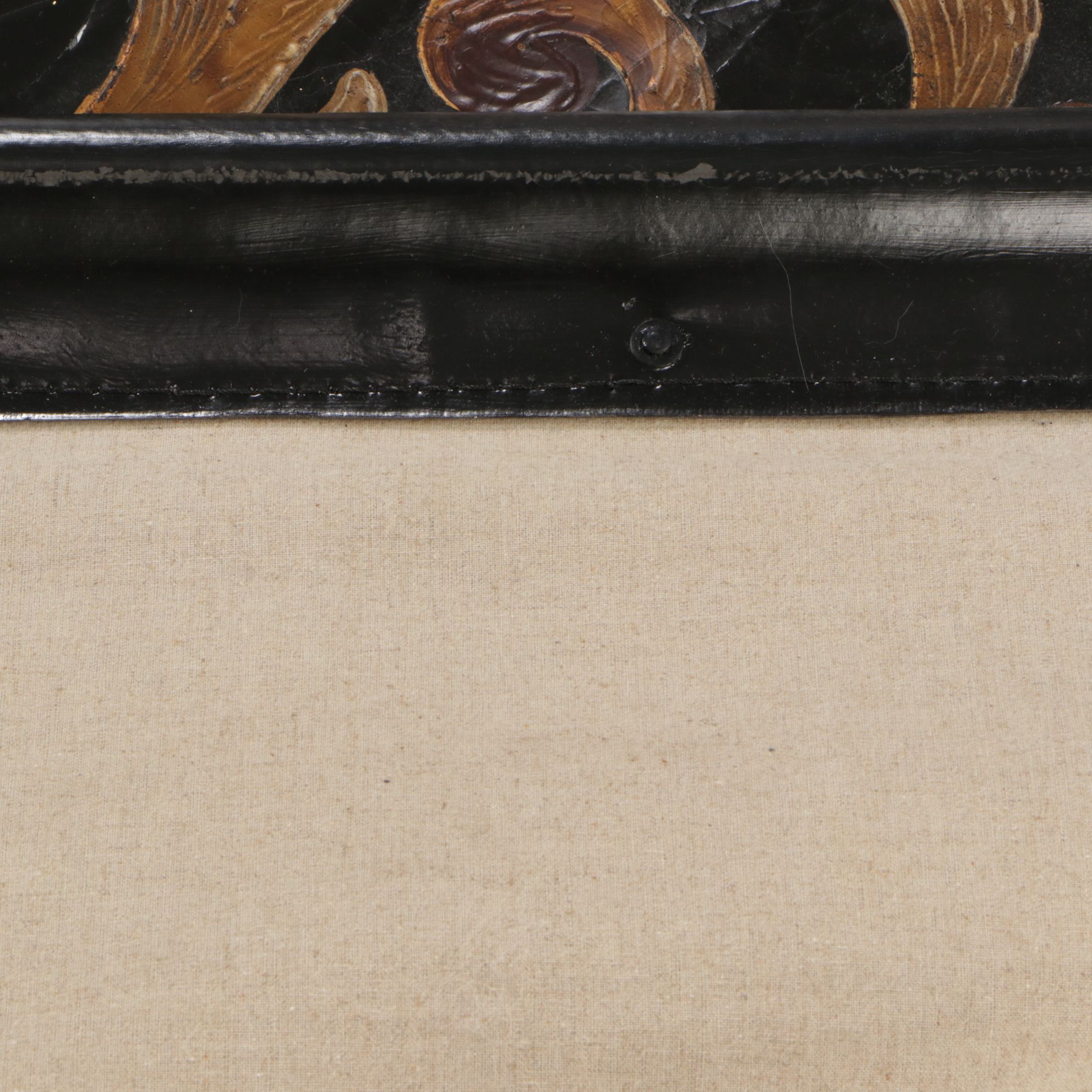 Neoclassical Faux Leather and Lucite Fringed Tapestry