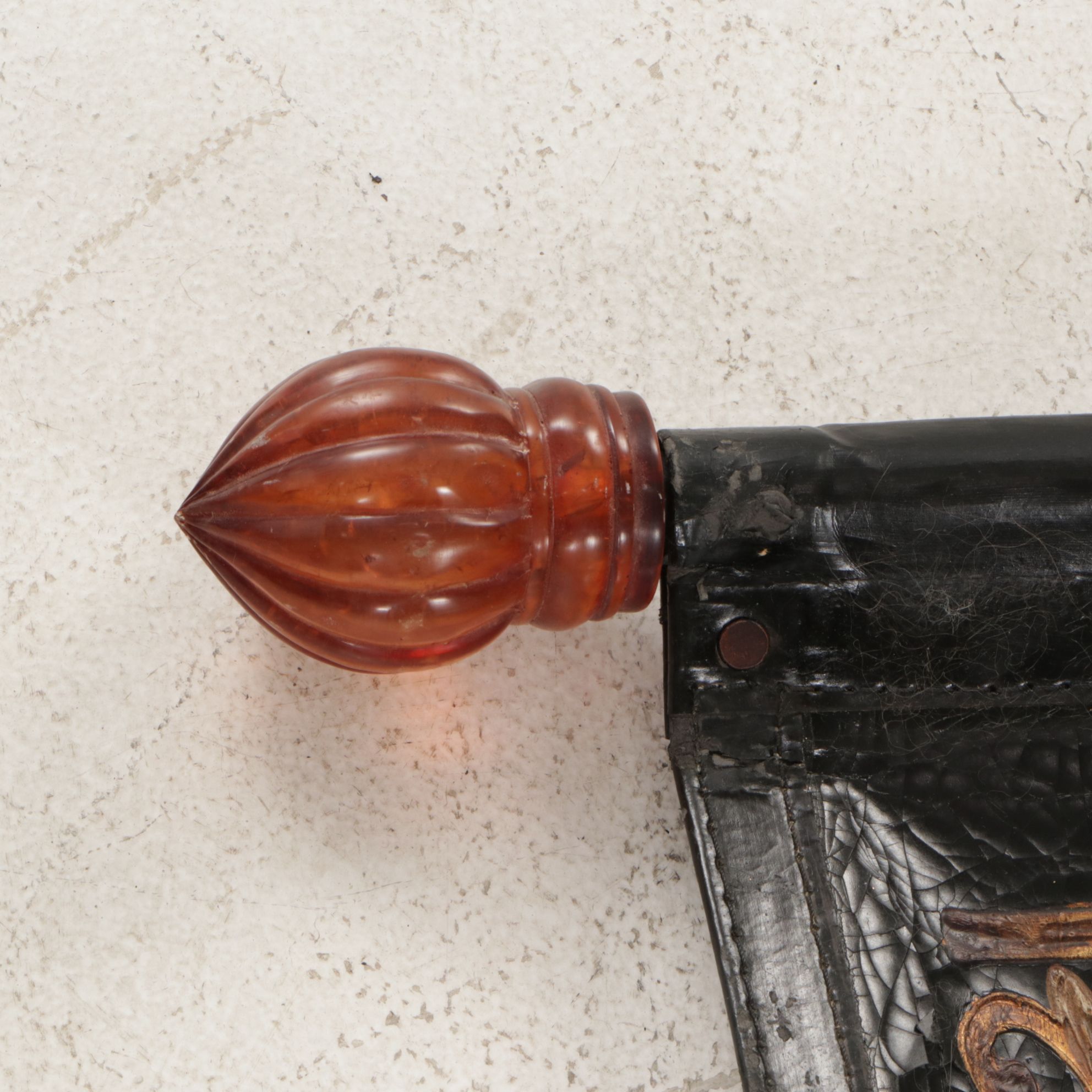 Neoclassical Faux Leather and Lucite Fringed Tapestry