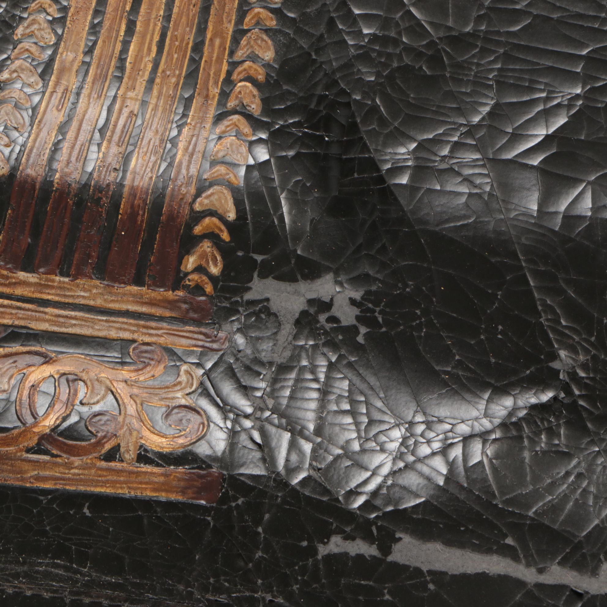 Neoclassical Faux Leather and Lucite Fringed Tapestry