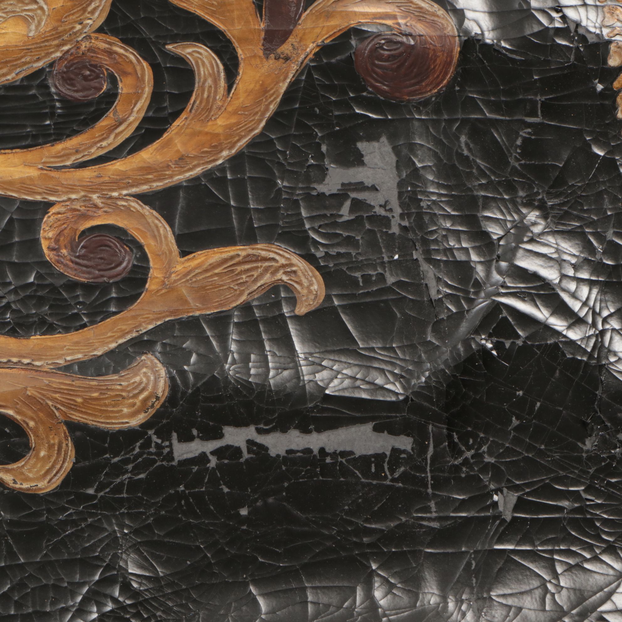 Neoclassical Faux Leather and Lucite Fringed Tapestry