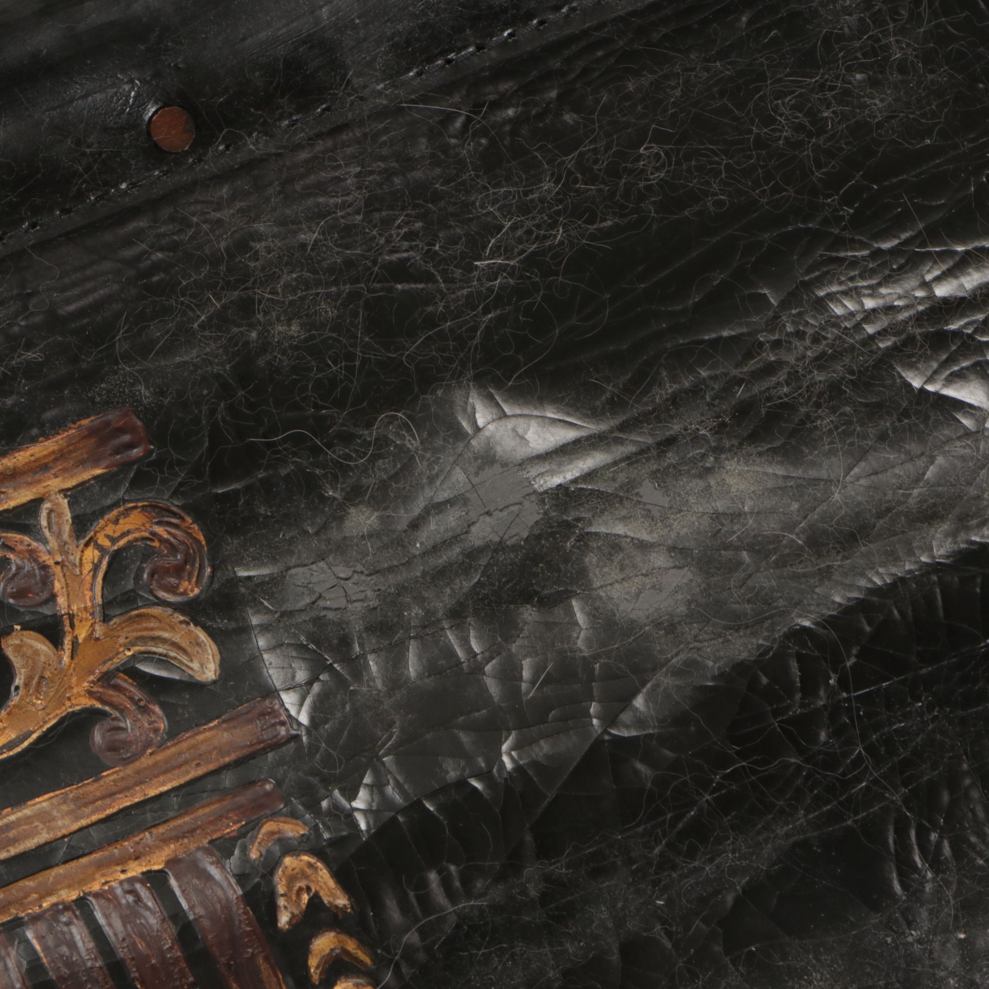 Neoclassical Faux Leather and Lucite Fringed Tapestry