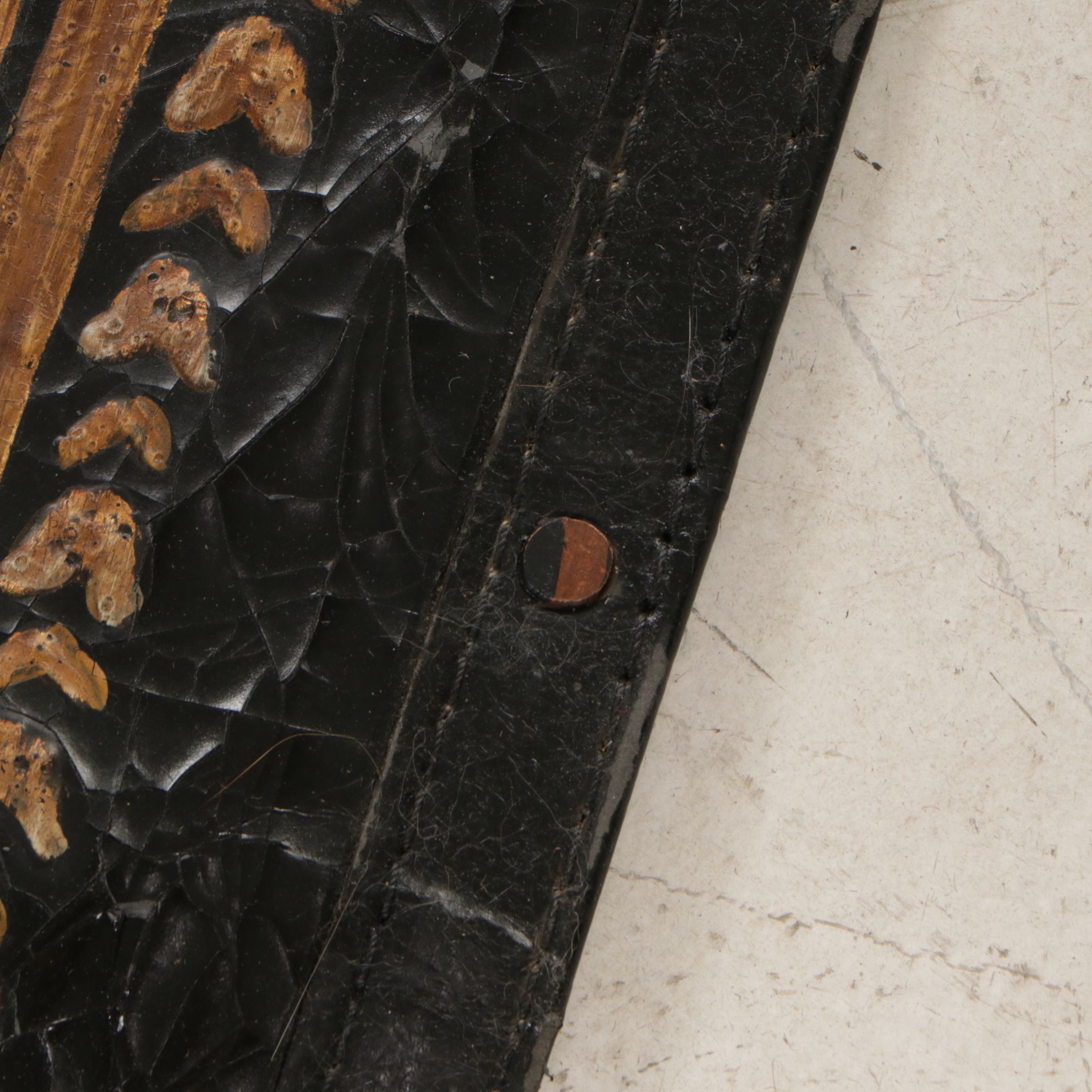 Neoclassical Faux Leather and Lucite Fringed Tapestry