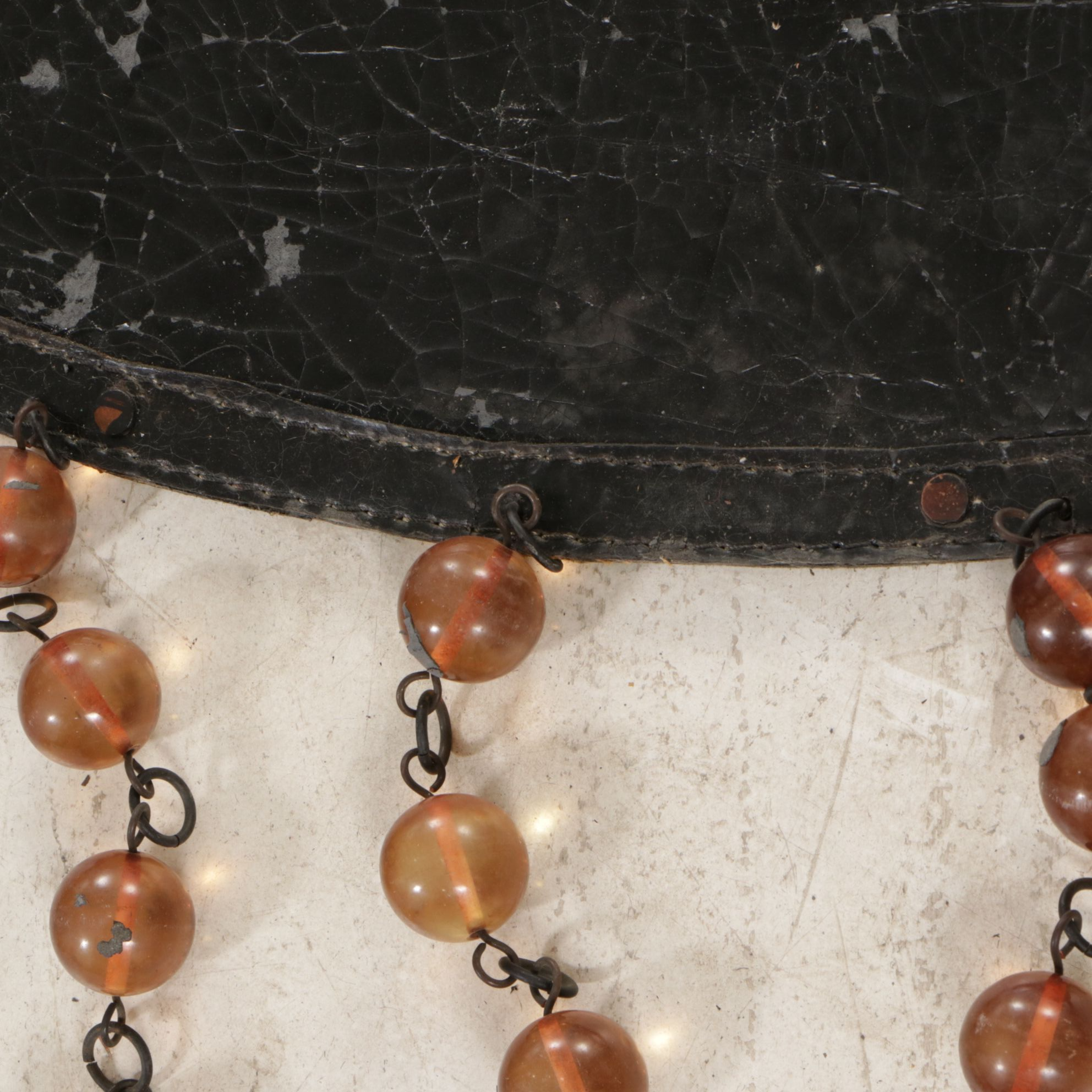 Neoclassical Faux Leather and Lucite Fringed Tapestry