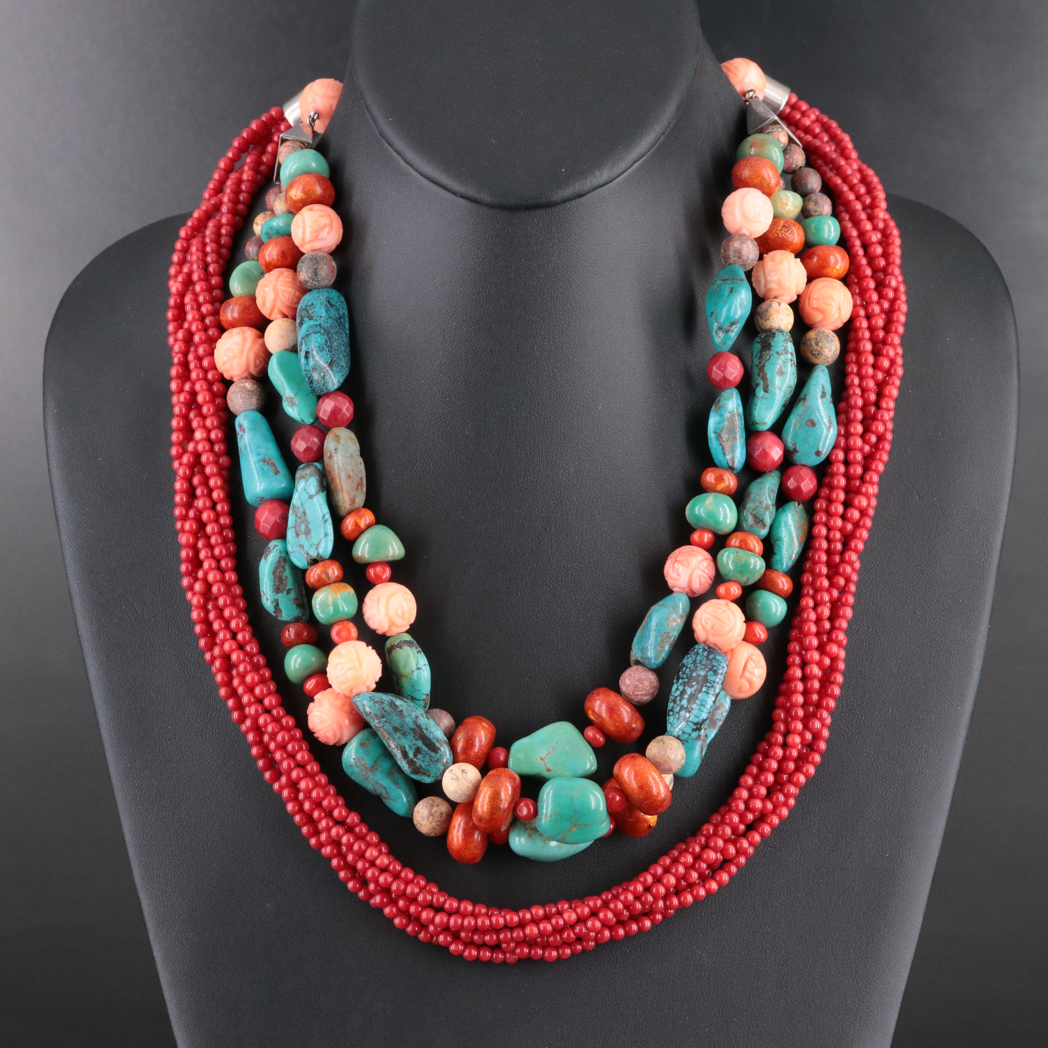 Desert Rose Trading Turquoise, Coral and Jasper Tiered Necklace