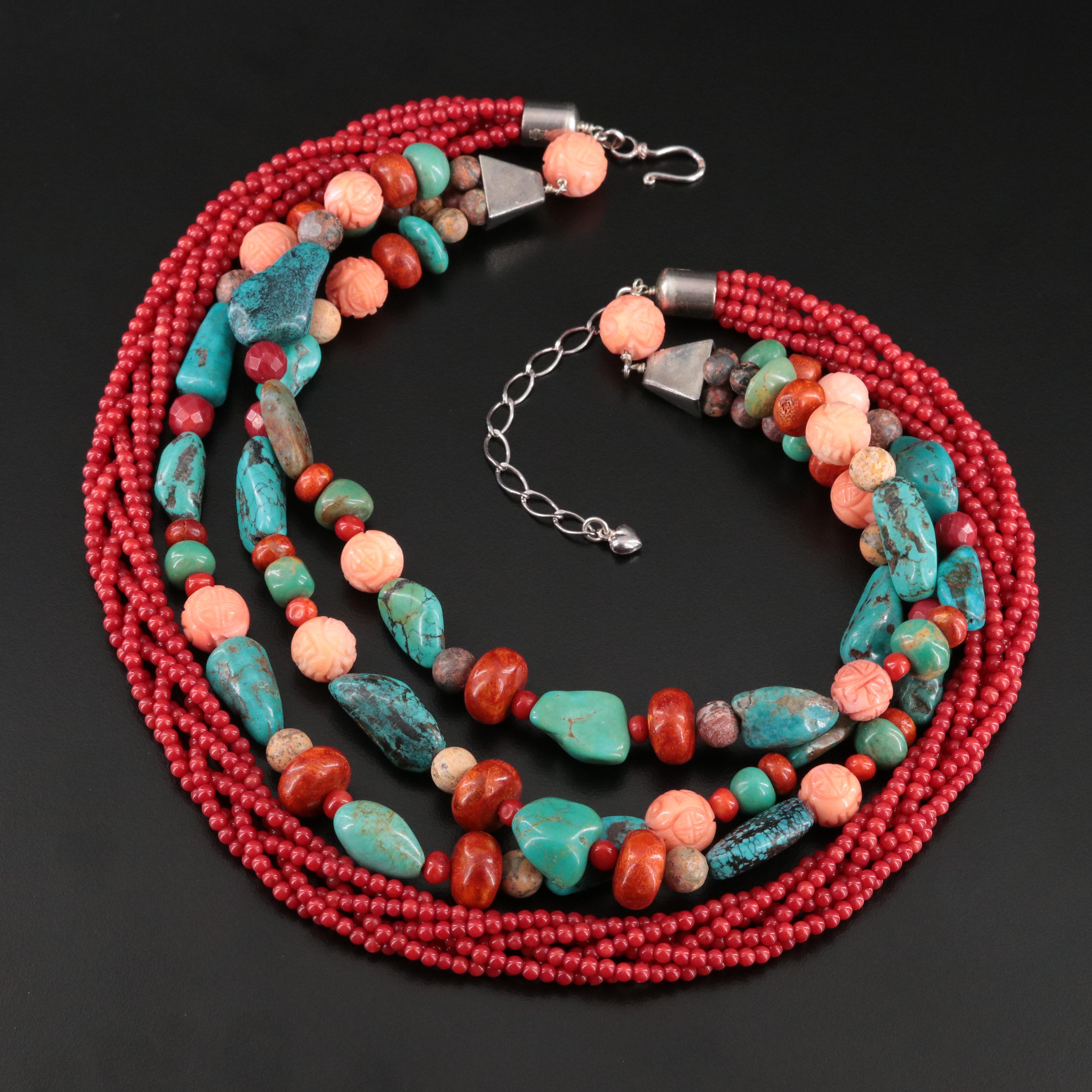 Desert Rose Trading Turquoise, Coral and Jasper Tiered Necklace