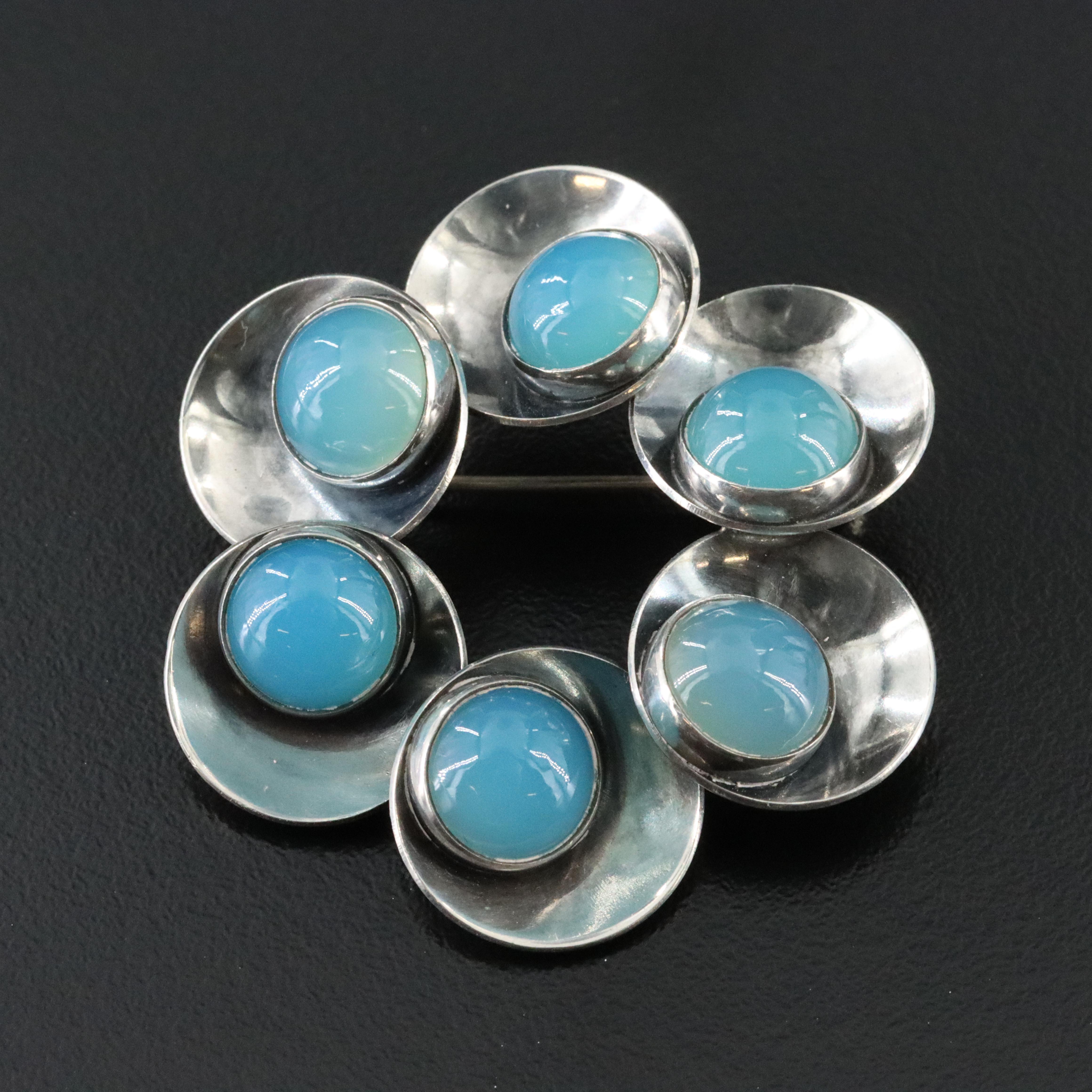 Scandinavian Modernist Niels Erik From Sterling Chalcedony Brooch