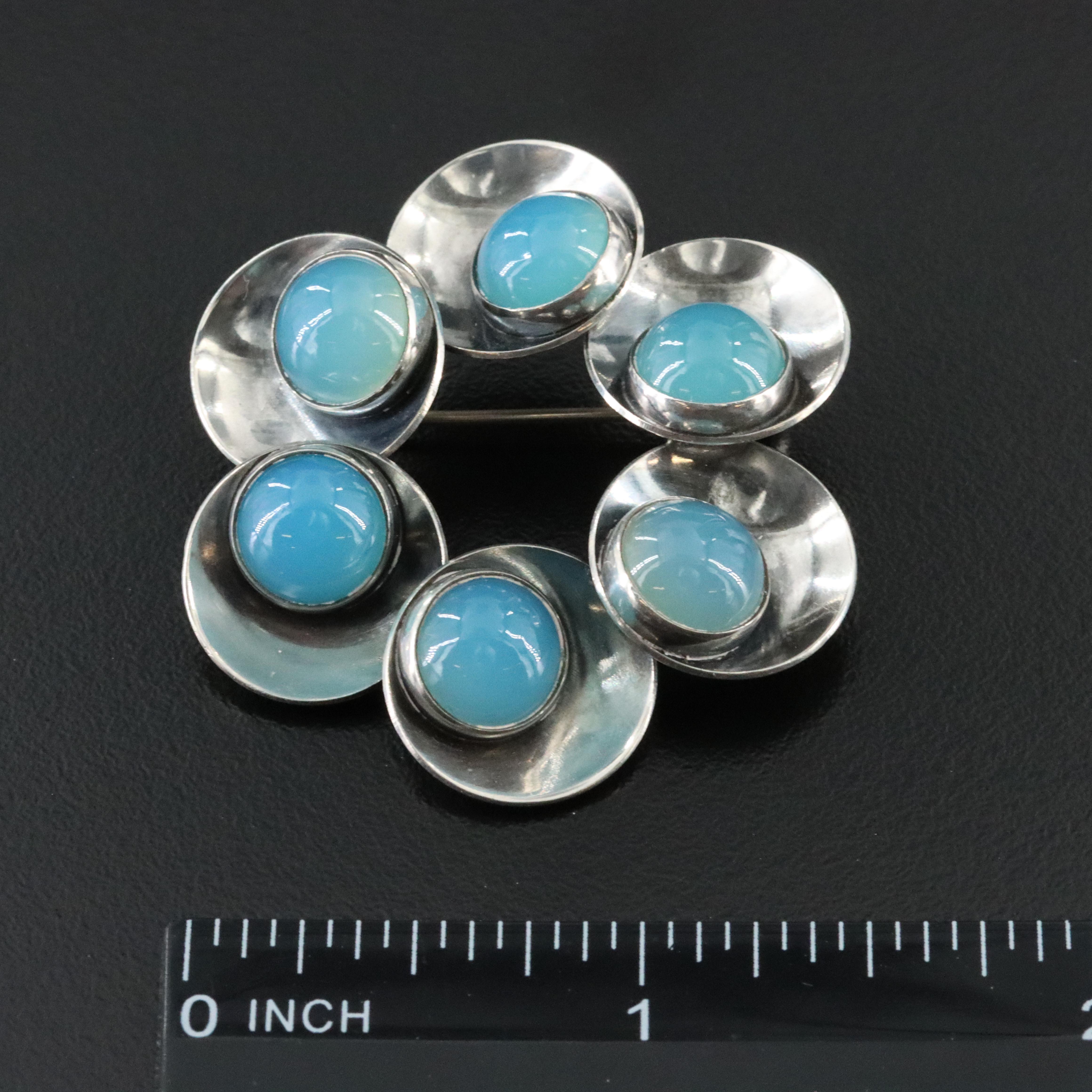 Scandinavian Modernist Niels Erik From Sterling Chalcedony Brooch