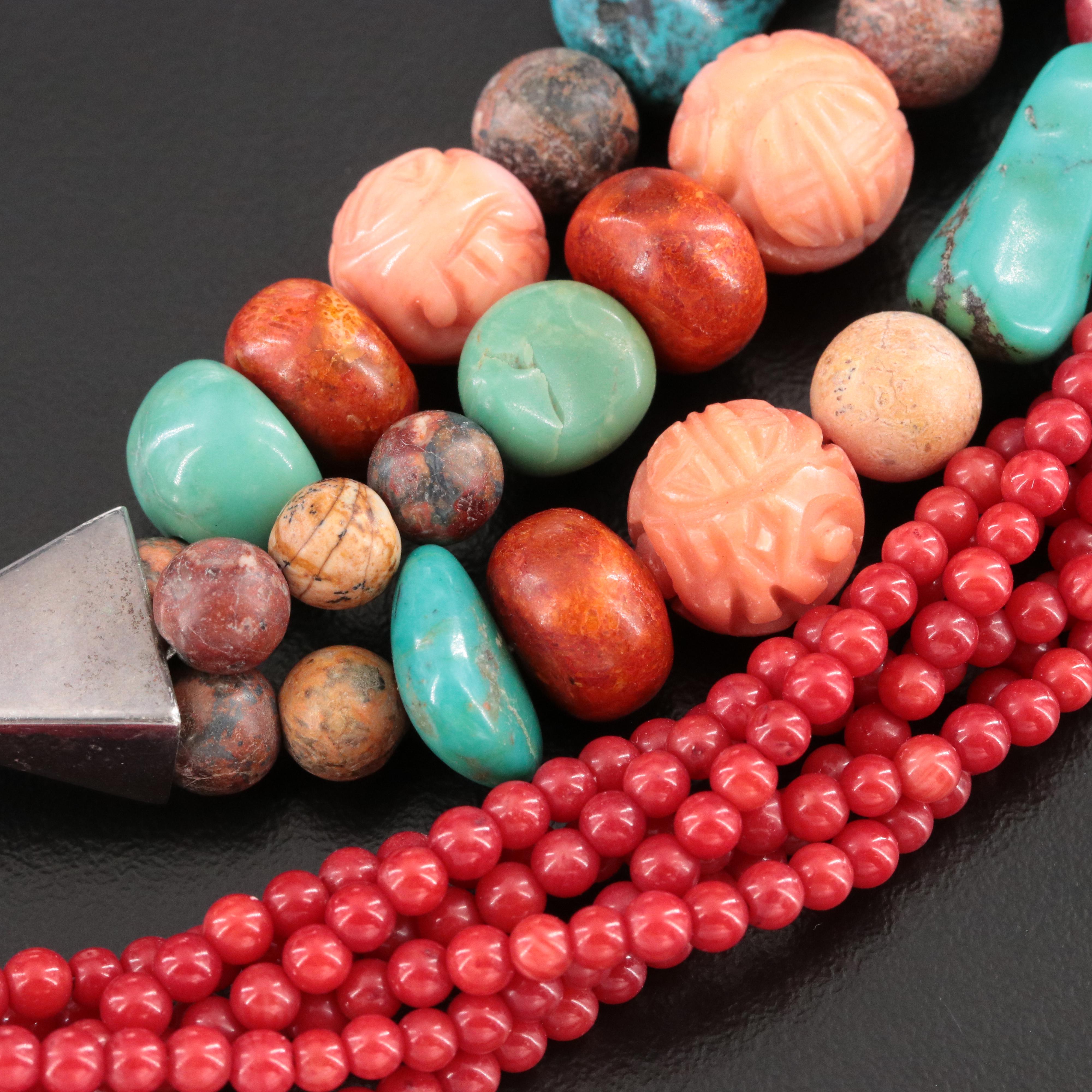 Desert Rose Trading Turquoise, Coral and Jasper Tiered Necklace