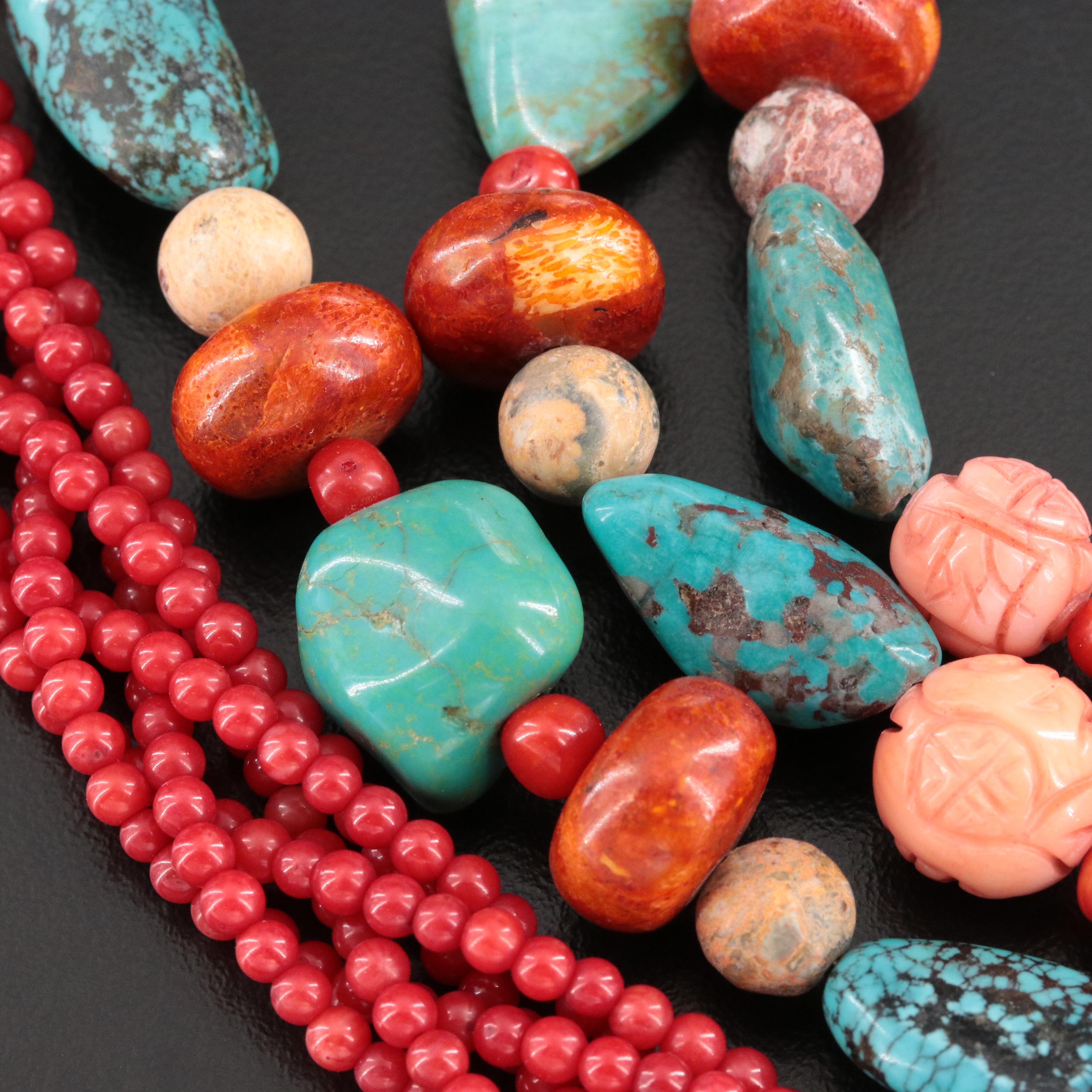 Desert Rose Trading Turquoise, Coral and Jasper Tiered Necklace
