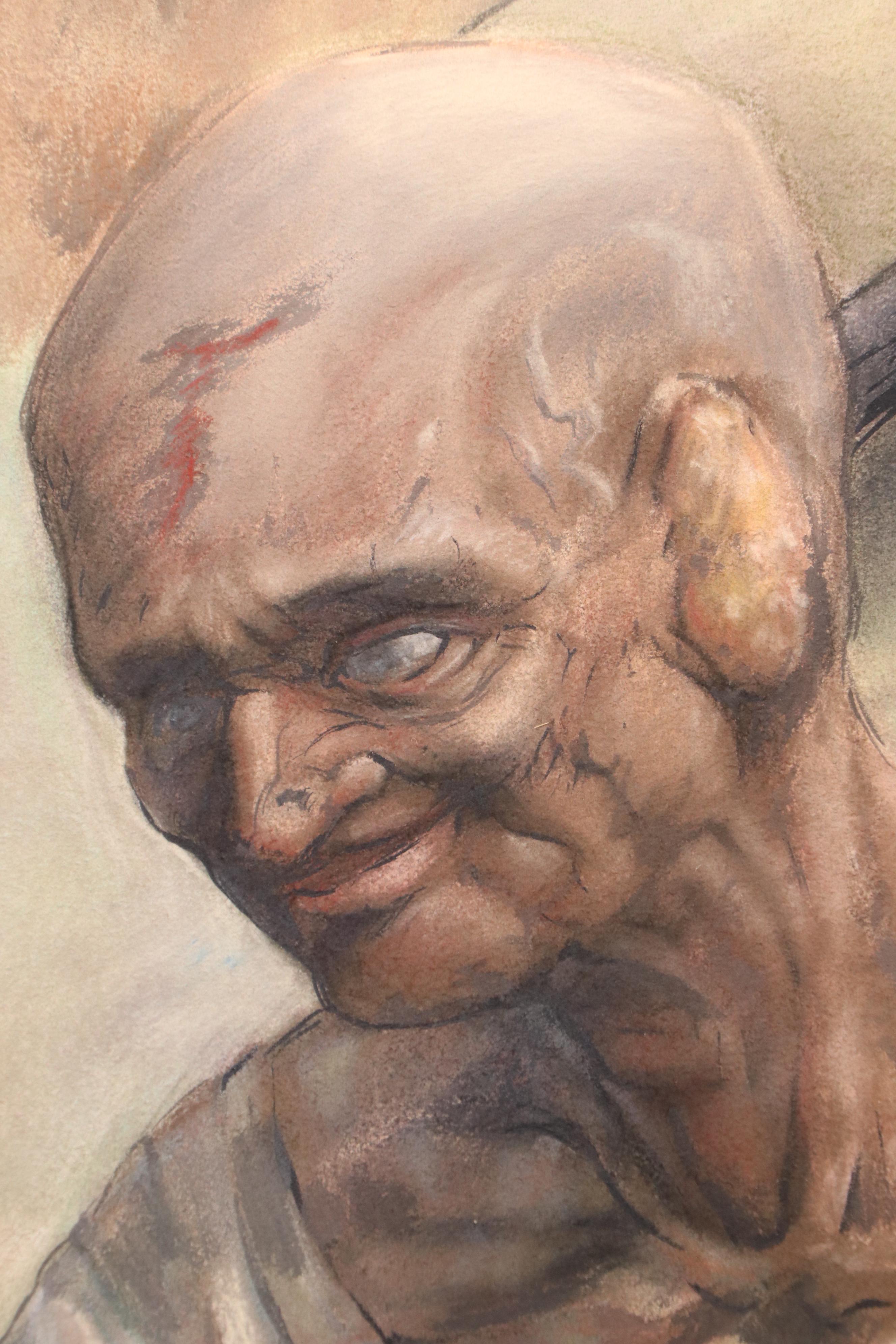 Ben Farrell Horror Genre Chalk Pastel Drawing of Infected Man with Baby, 2013