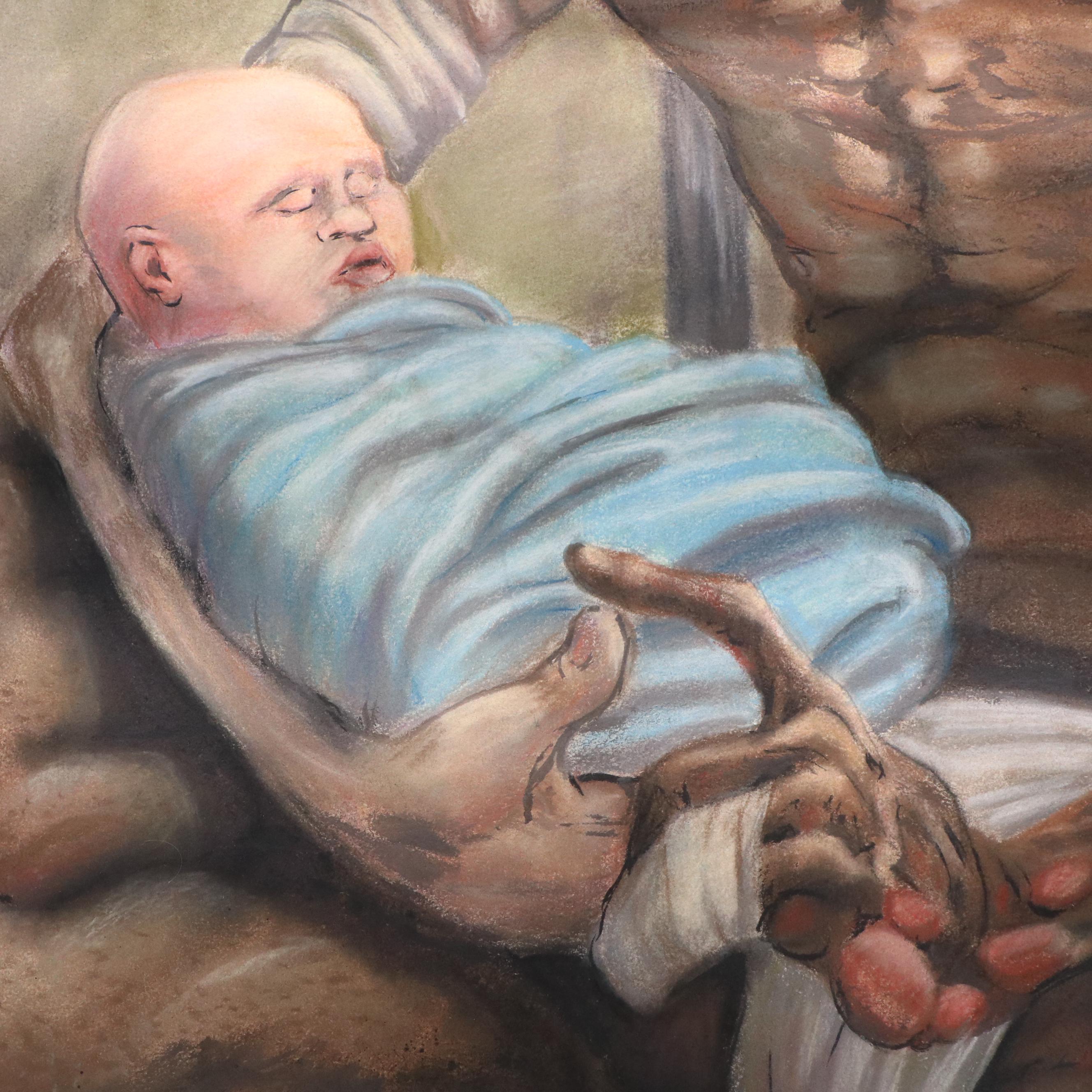 Ben Farrell Horror Genre Chalk Pastel Drawing of Infected Man with Baby, 2013