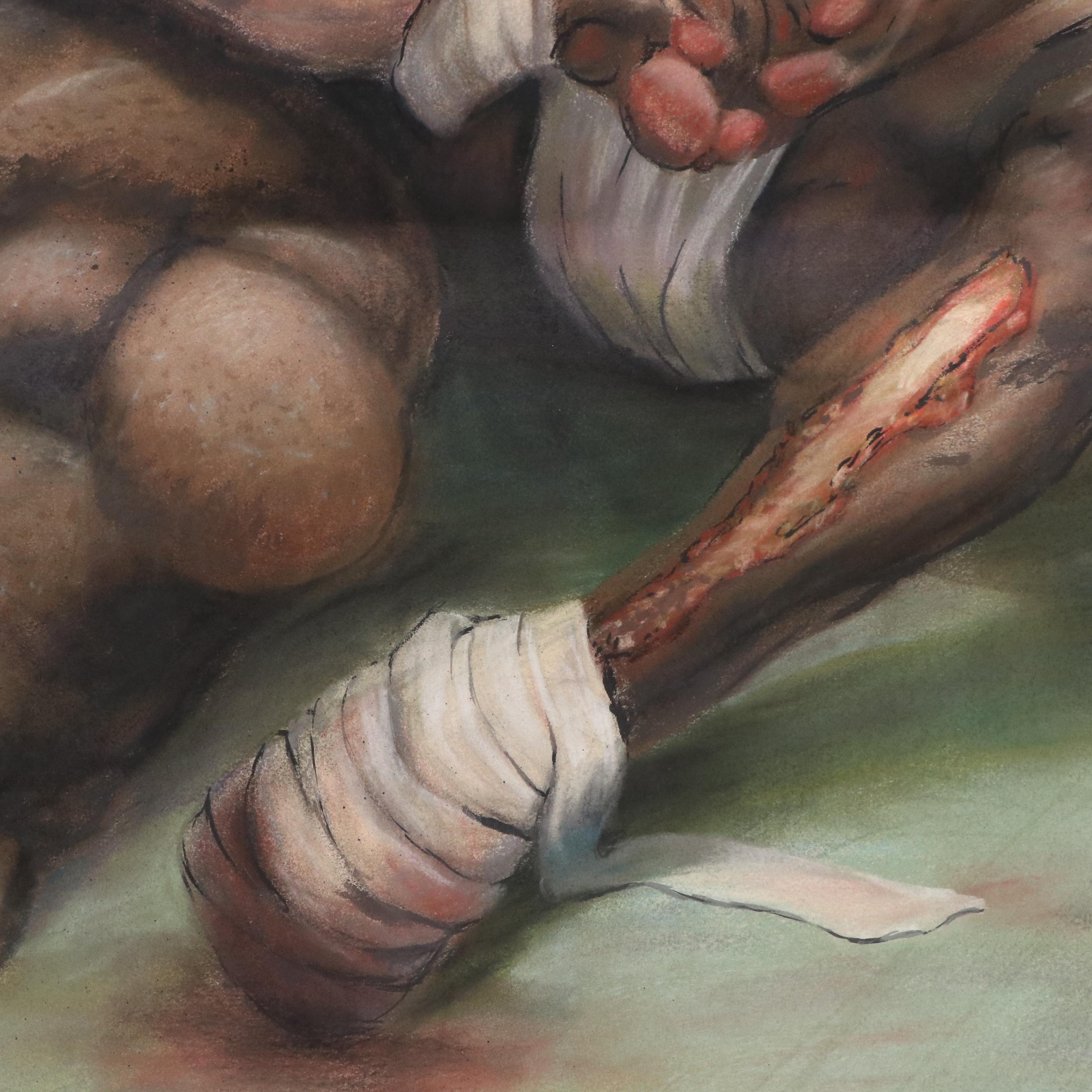 Ben Farrell Horror Genre Chalk Pastel Drawing of Infected Man with Baby, 2013