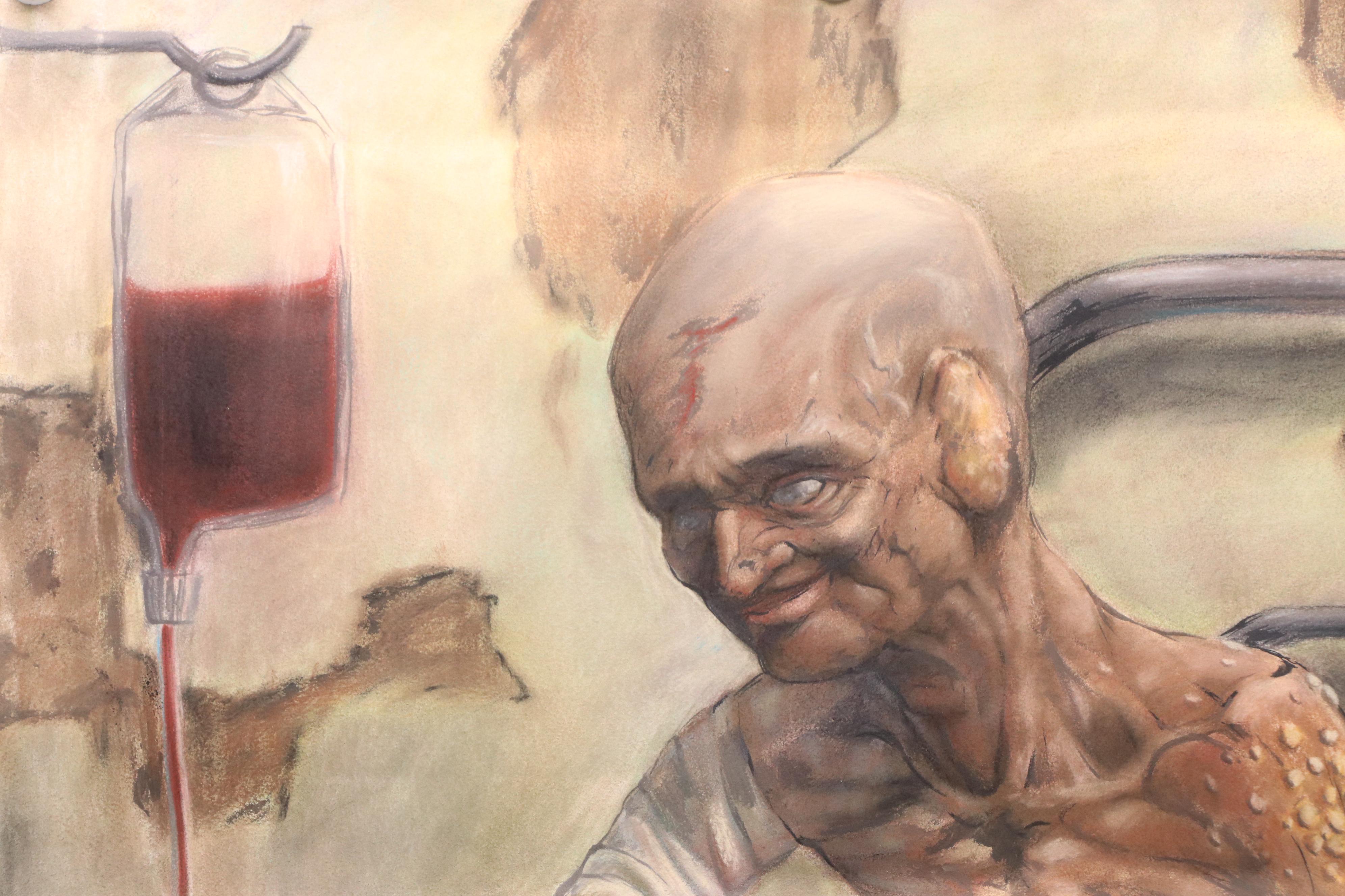 Ben Farrell Horror Genre Chalk Pastel Drawing of Infected Man with Baby, 2013