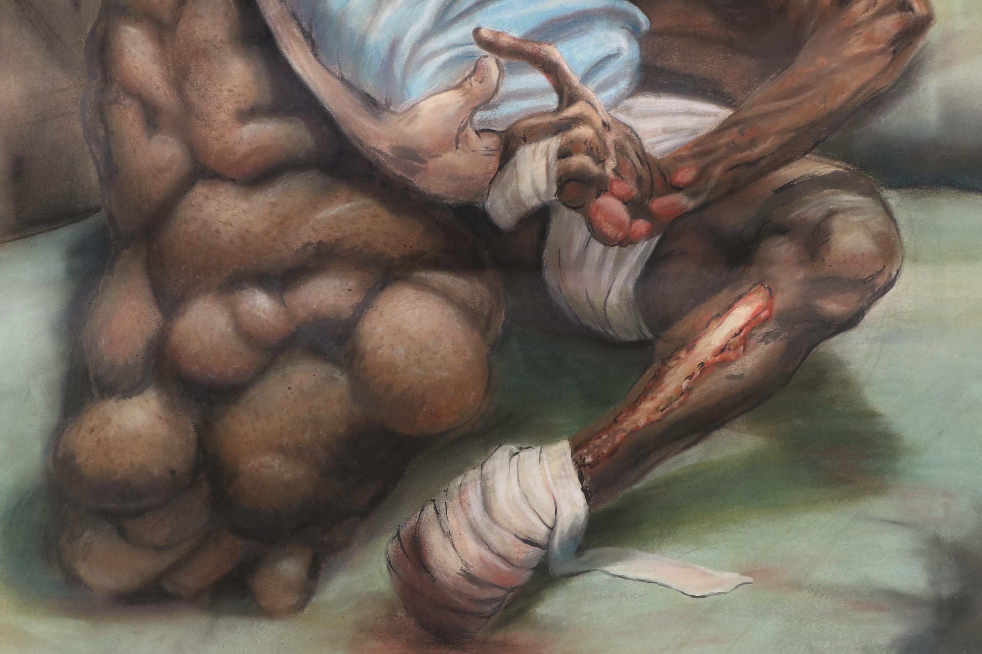 Ben Farrell Horror Genre Chalk Pastel Drawing of Infected Man with Baby, 2013