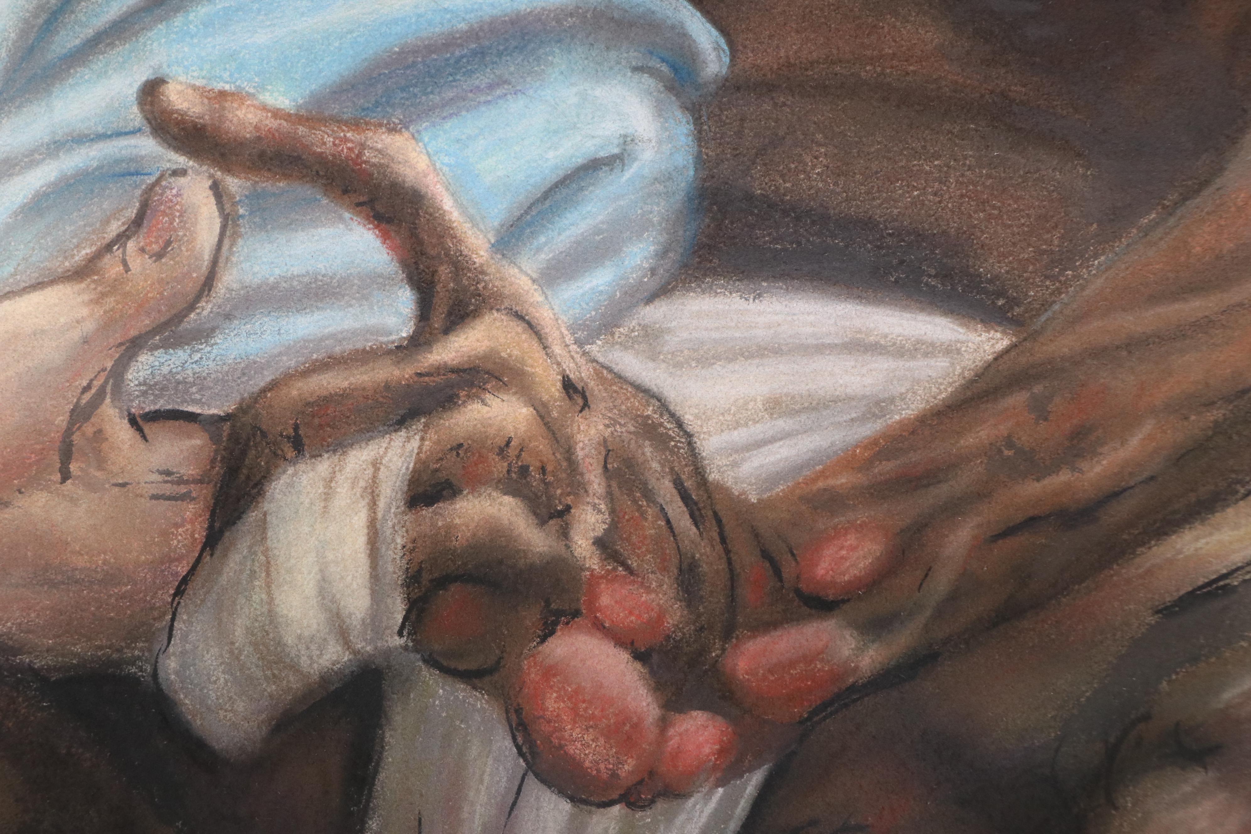 Ben Farrell Horror Genre Chalk Pastel Drawing of Infected Man with Baby, 2013