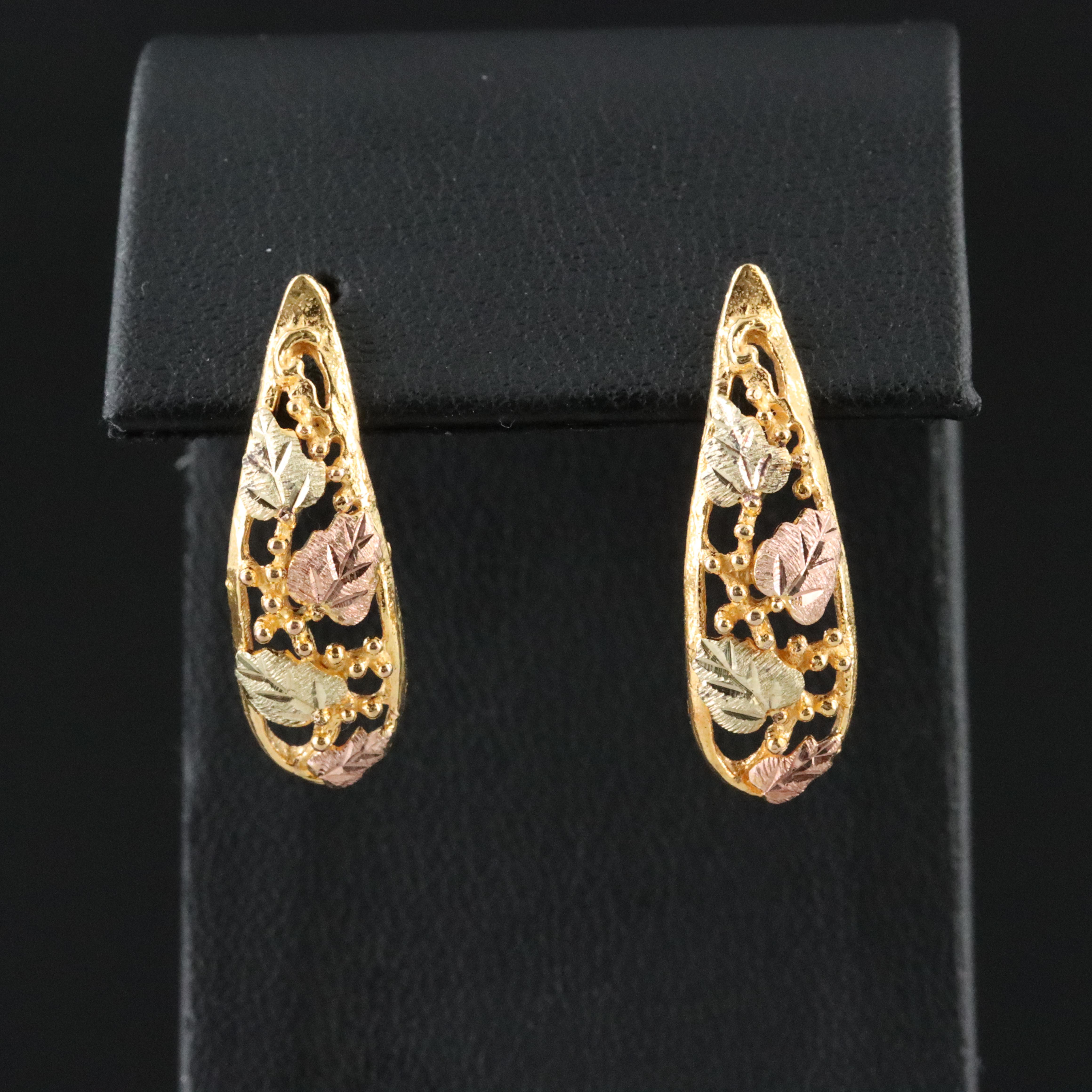 Landstrom's Black Hills Gold 10K Tri-Color Leaf Earrings