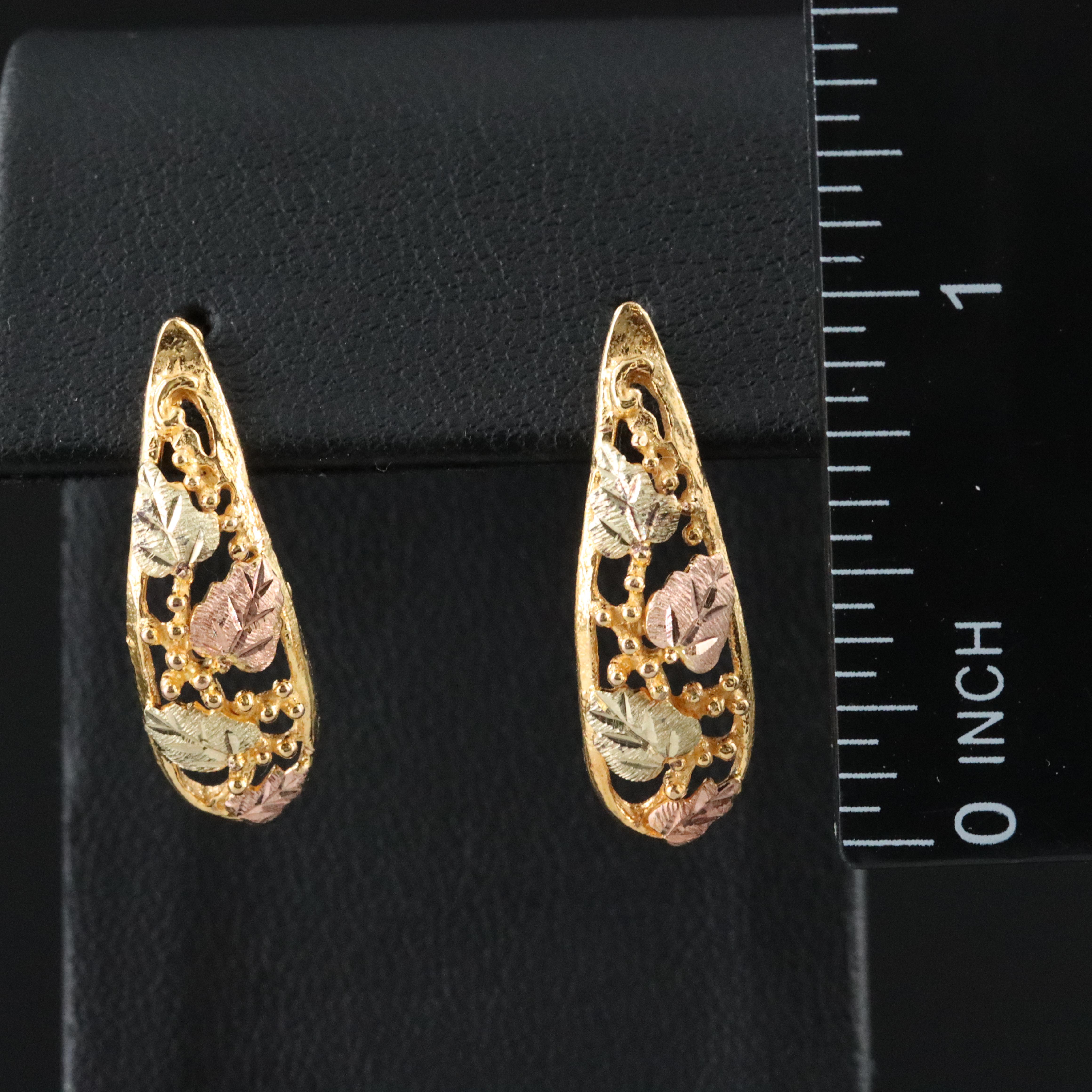 Landstrom's Black Hills Gold 10K Tri-Color Leaf Earrings