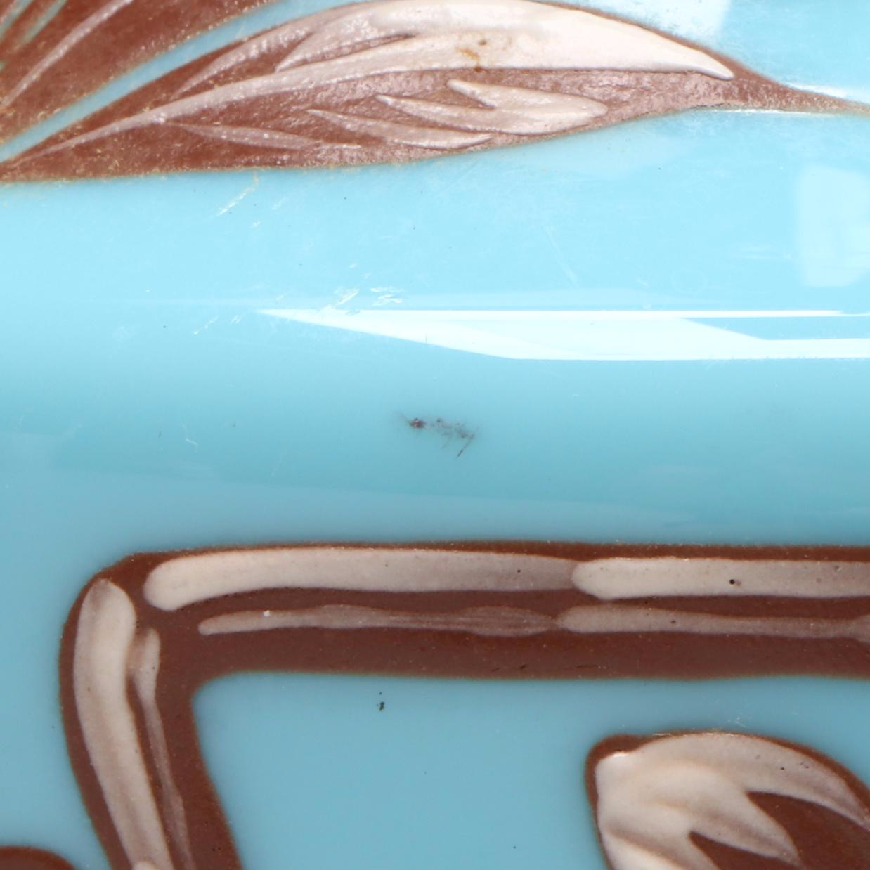 Victorian Hand-Painted Floral Blue Bristol Glass Vase