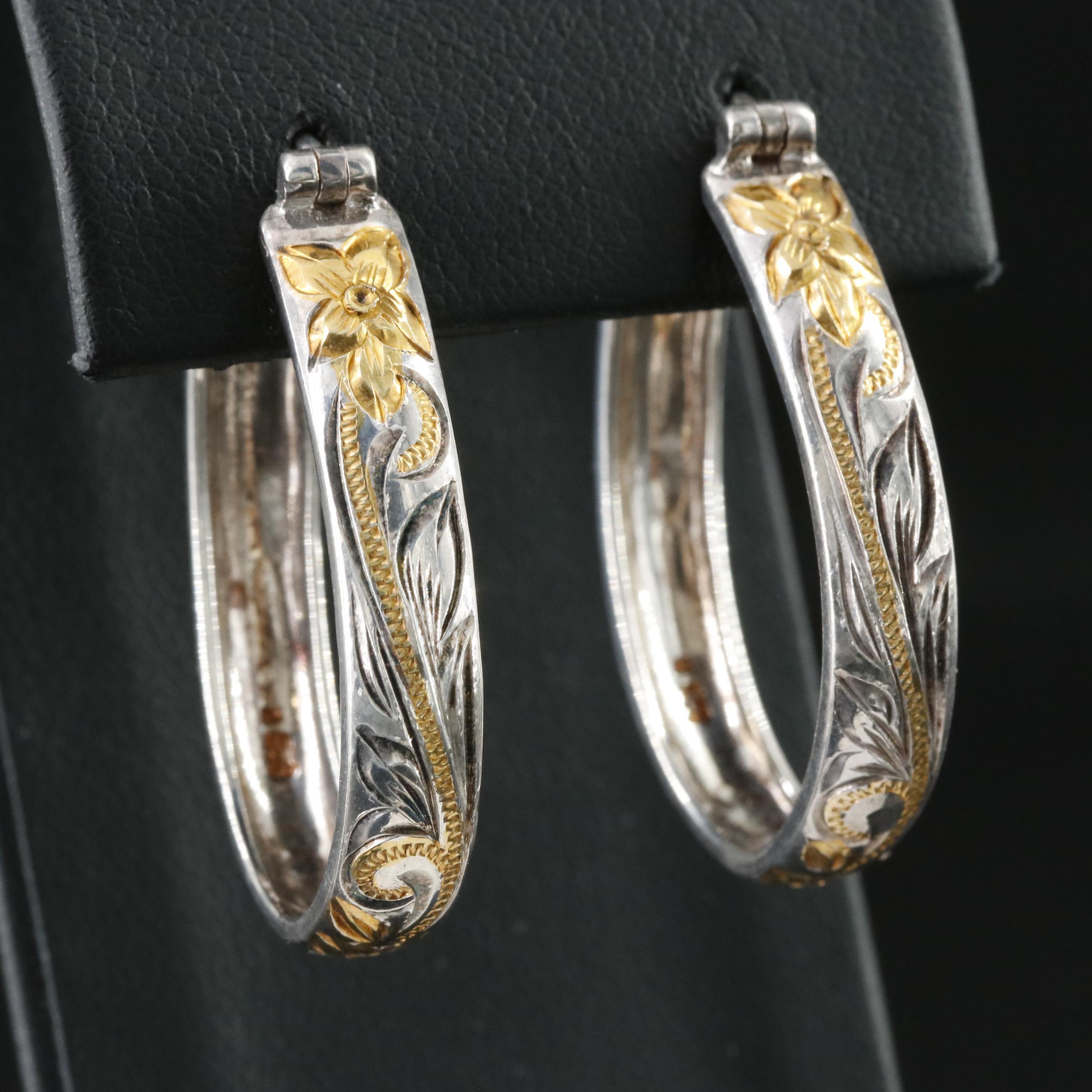Sterling Floral Elongated Hoops