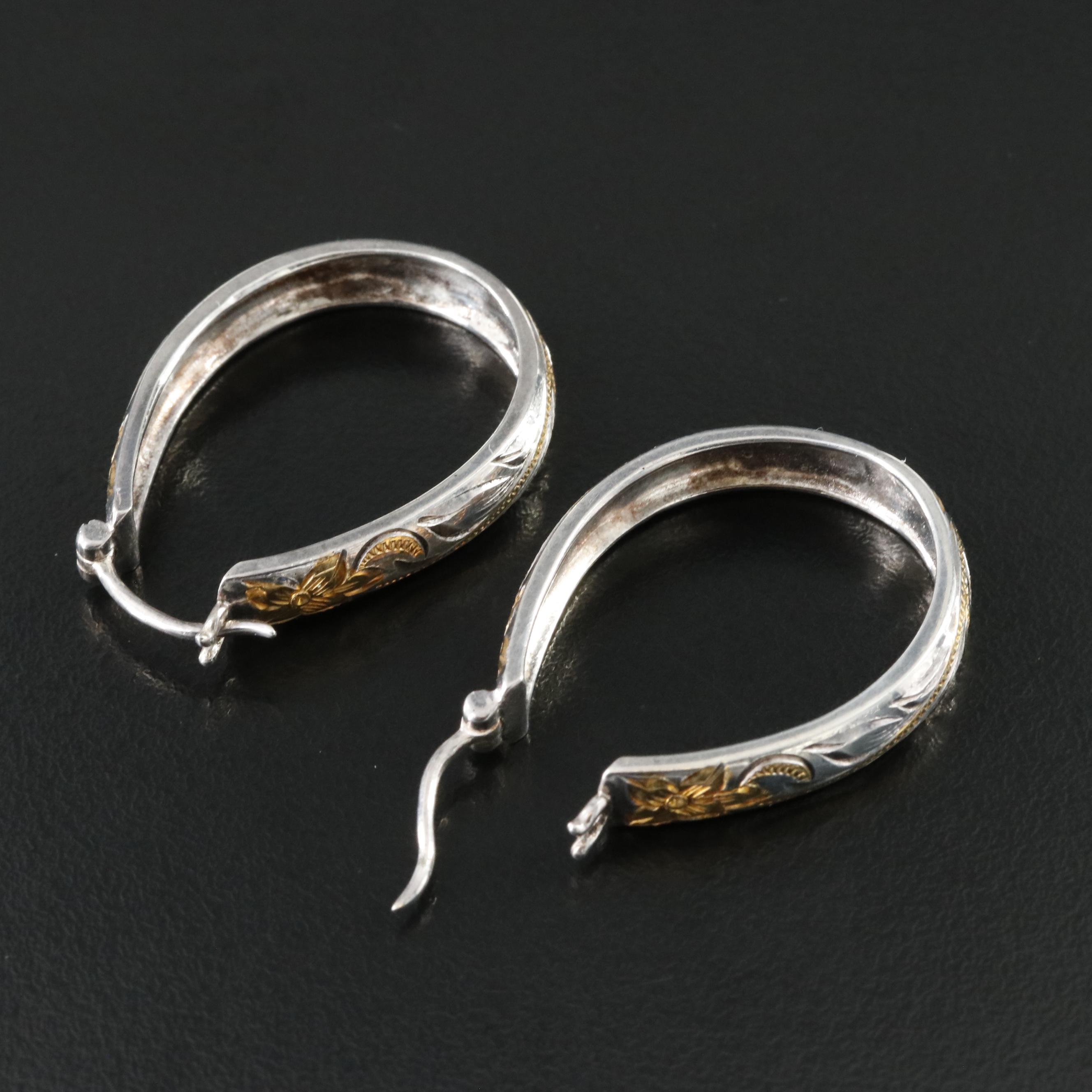 Sterling Floral Elongated Hoops