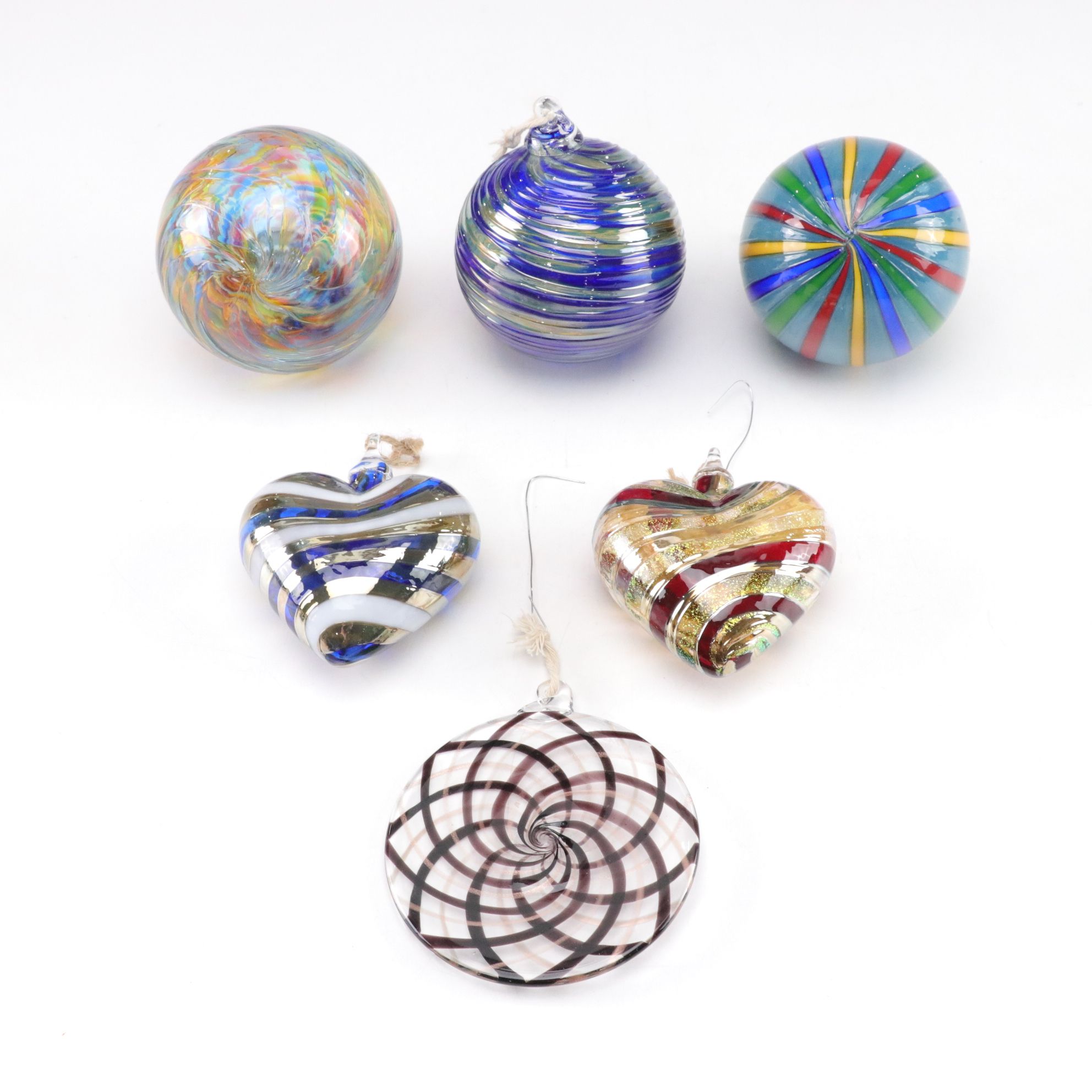 Six Hand-Crafted Art Glass Ornaments, 21st Century