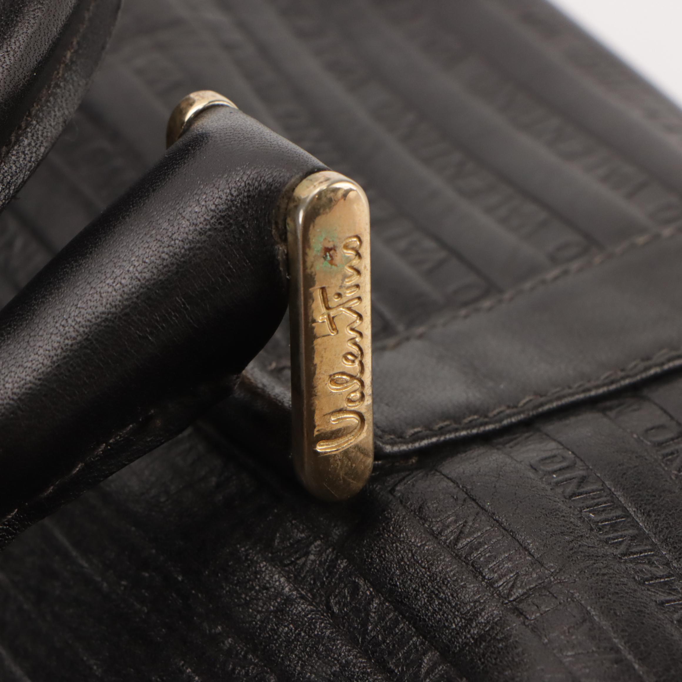 Mario Valentino Boston Bag in Black "Valentino" Embossed Leather